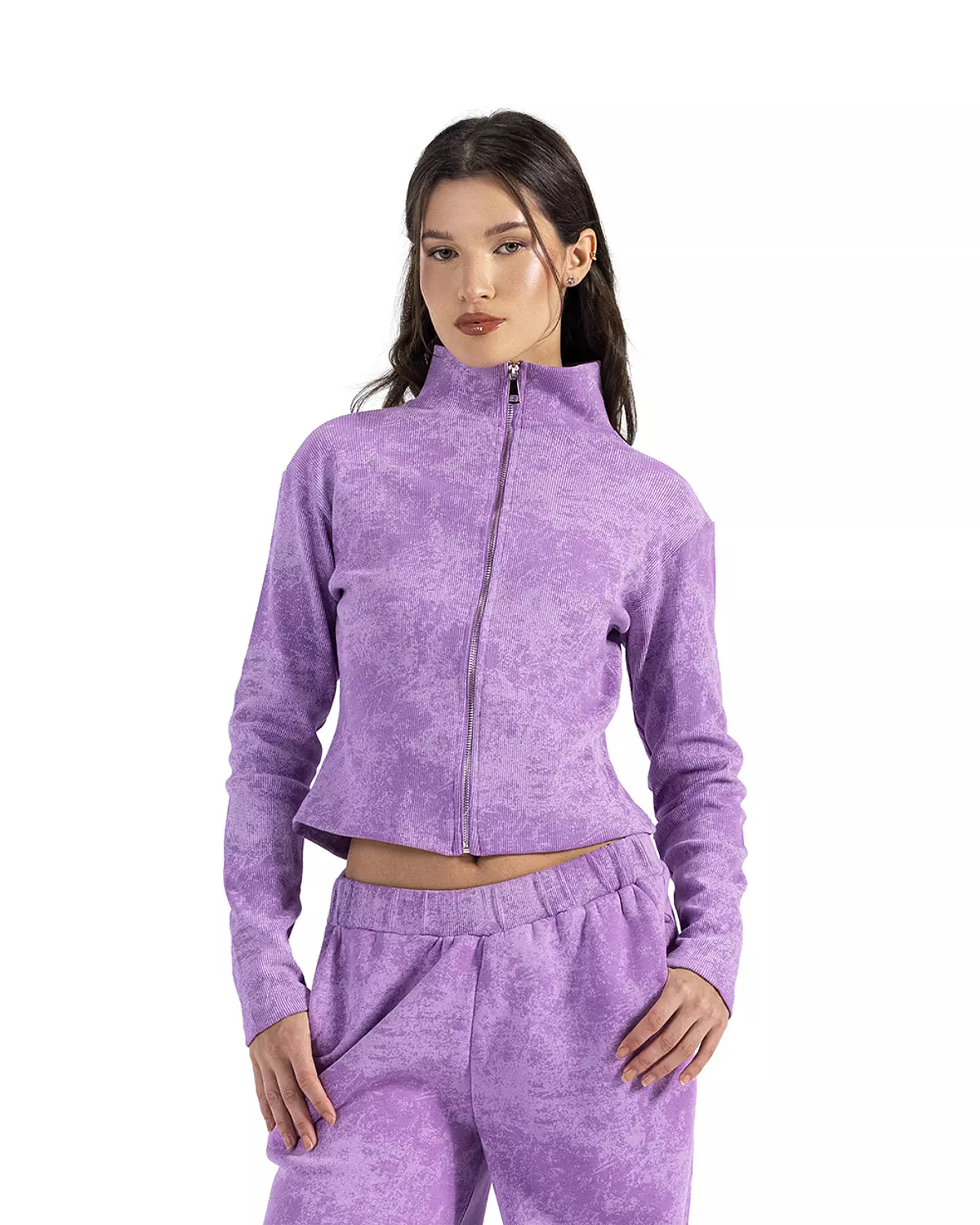 Pale Mauve Tie Dye Zipper Jacket      hover image