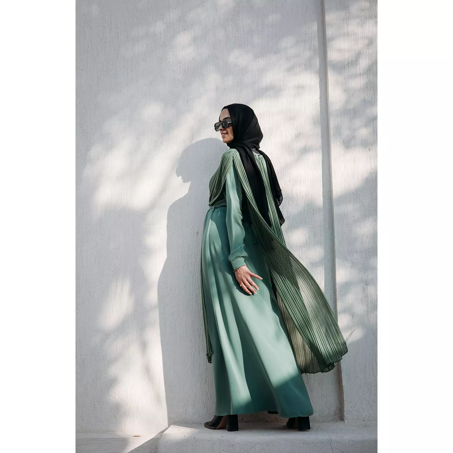 Pleated Cape in Mint Green 3