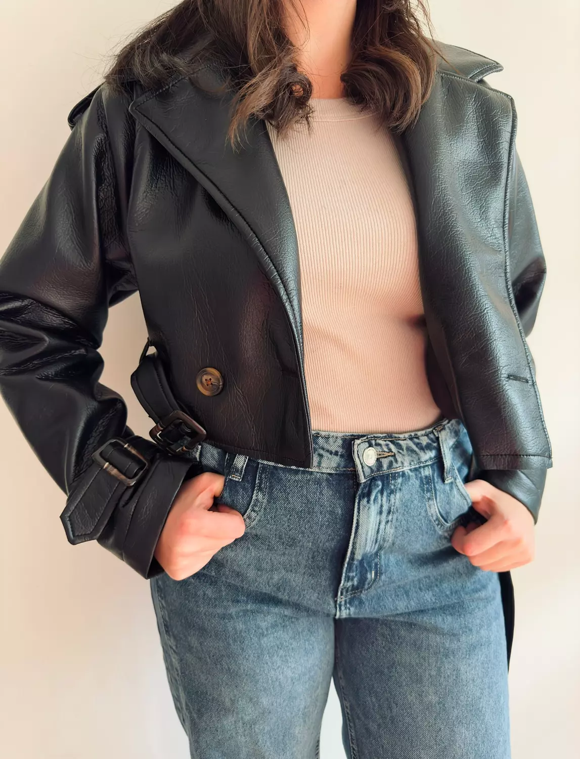 Crop leather jacket div 2