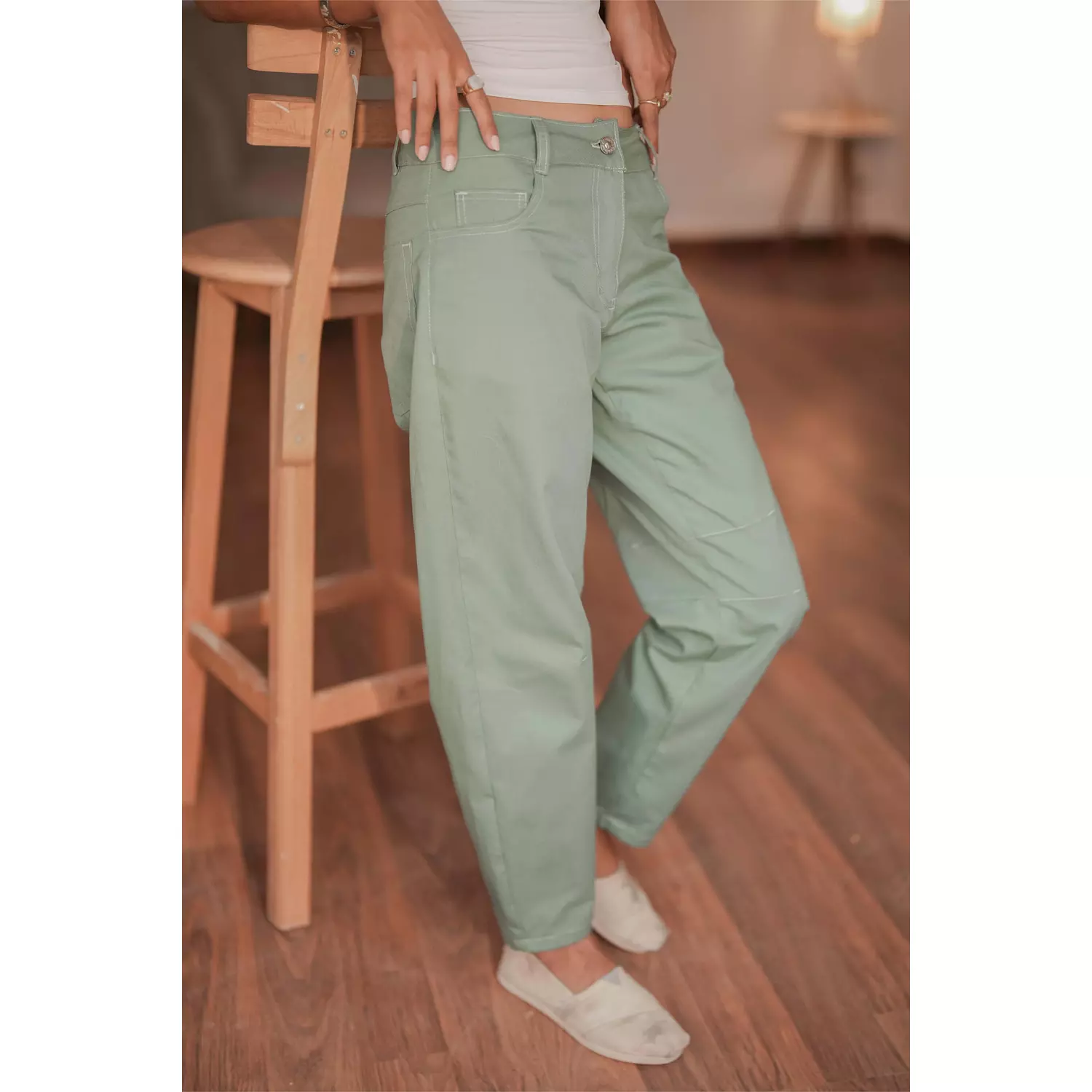 Airy Mid-Rise Barrel Jeans Sage 5