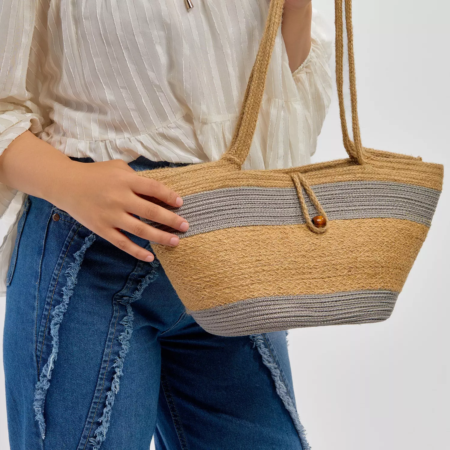 Shoulder Bag - Gray & Jute-2nd-img