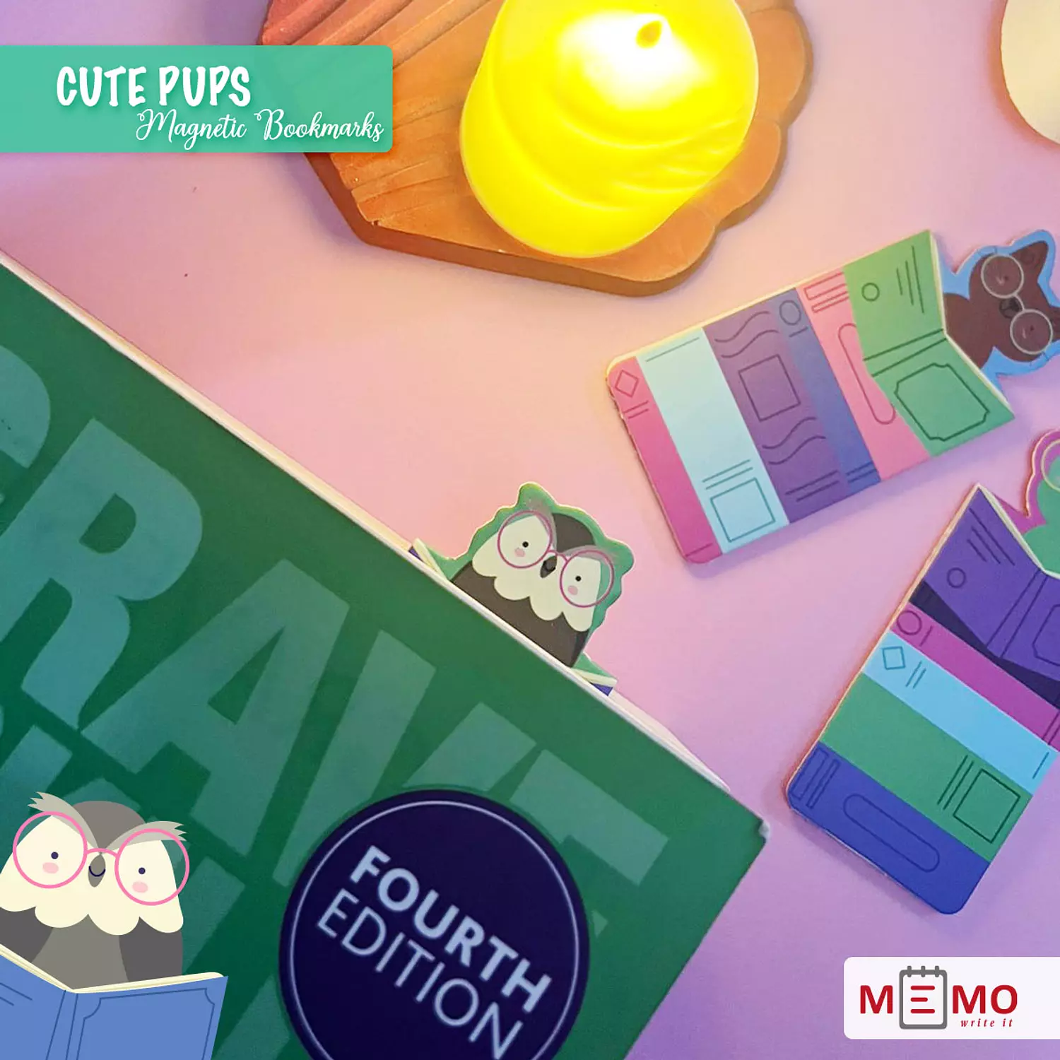 Memo Cute Pups Magnetic Bookmarks (4 pcs) 6