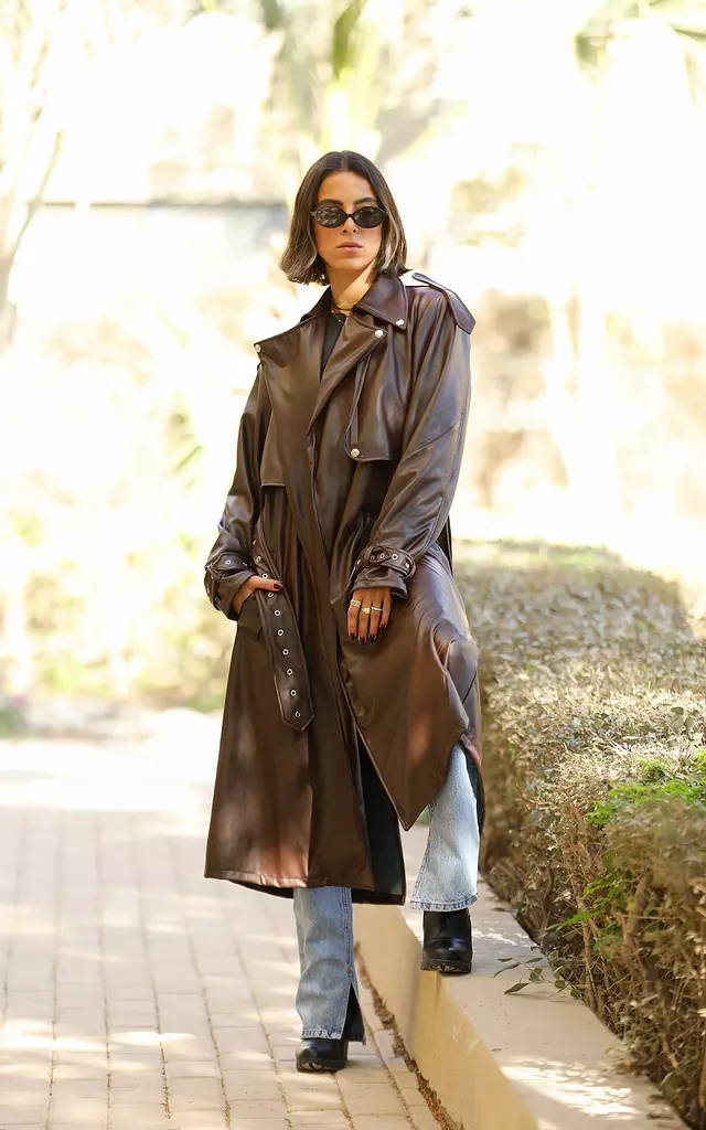 Brown leather trench coat 