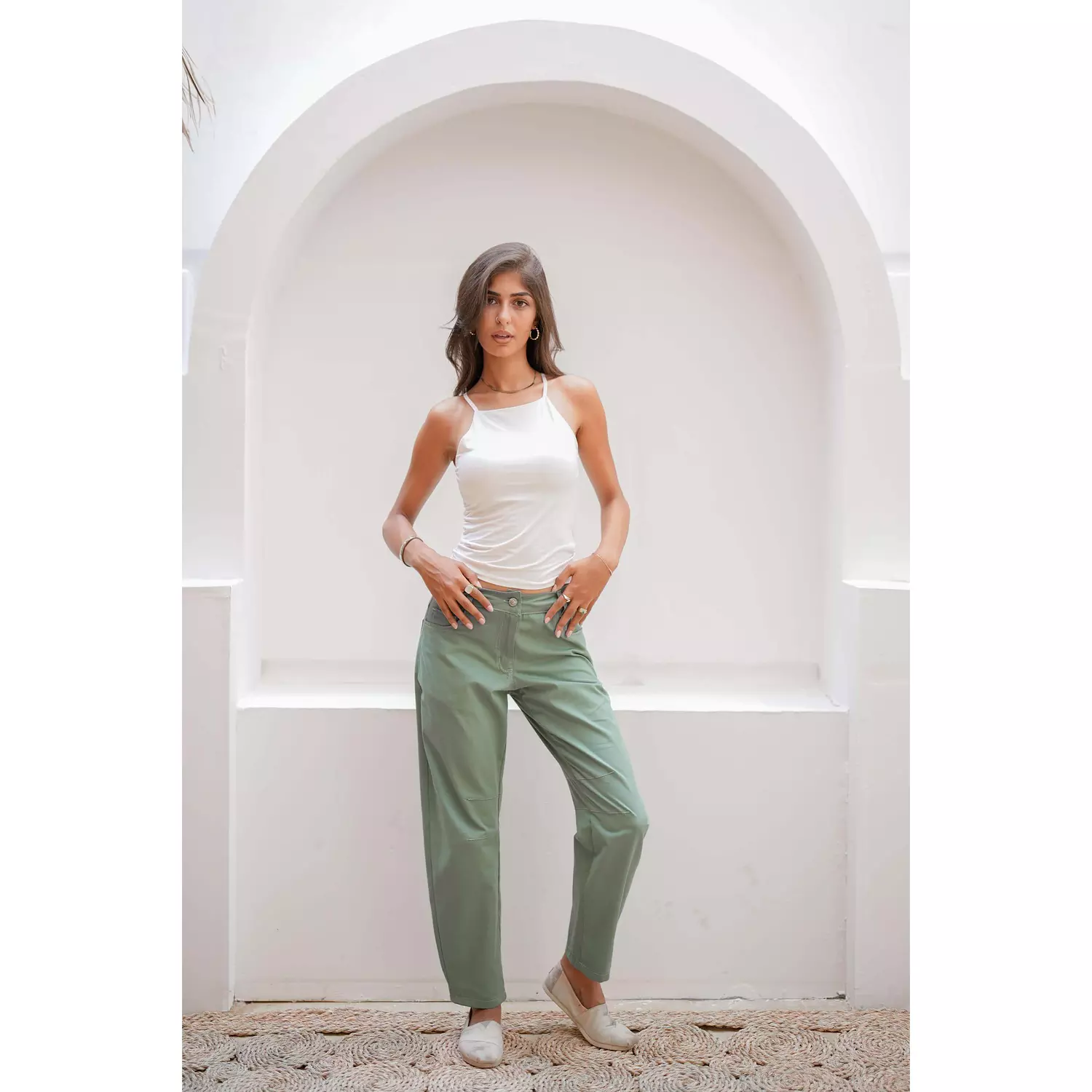 Airy Mid-Rise Barrel Jeans Sage 2