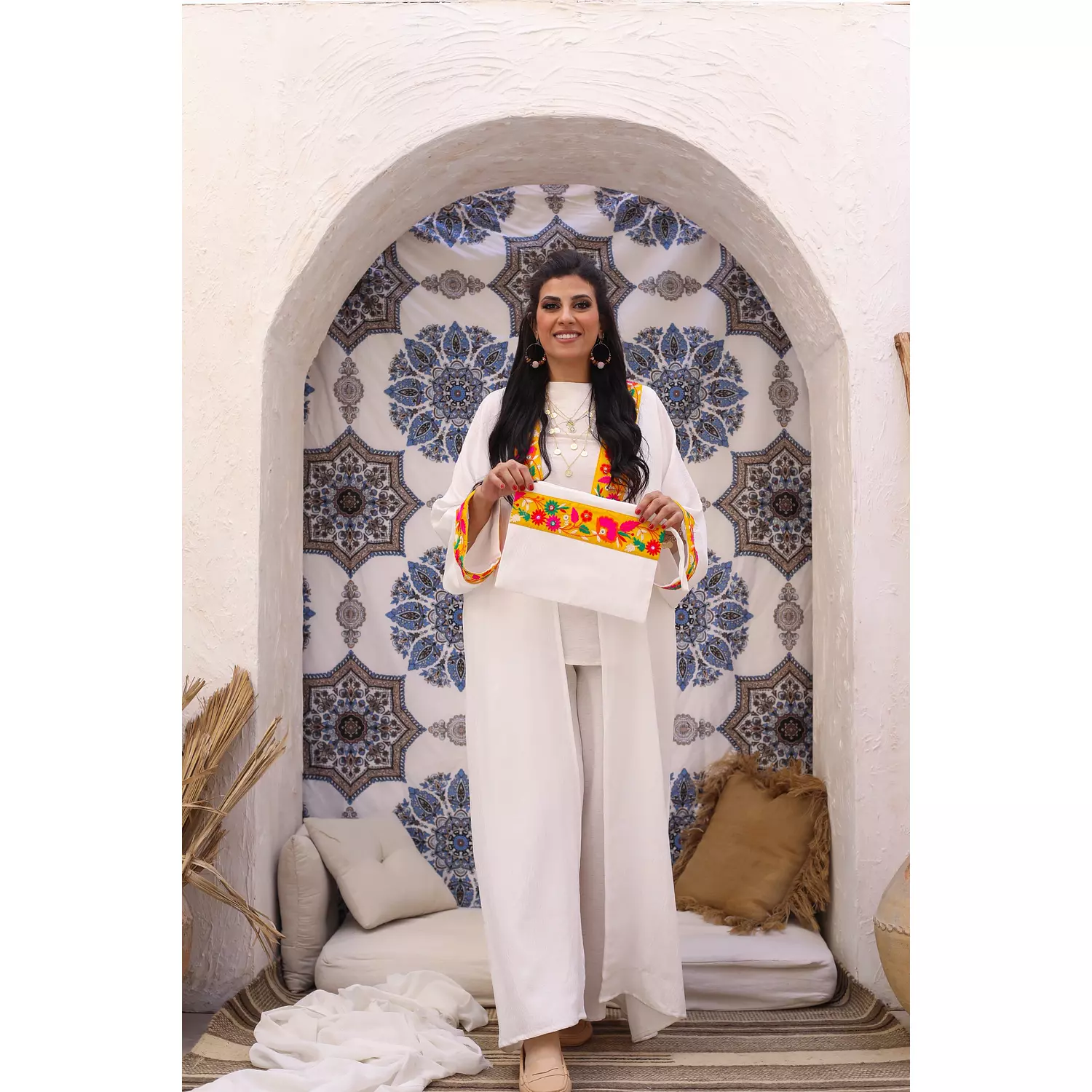 Indian Kaftan white X yellow hover image