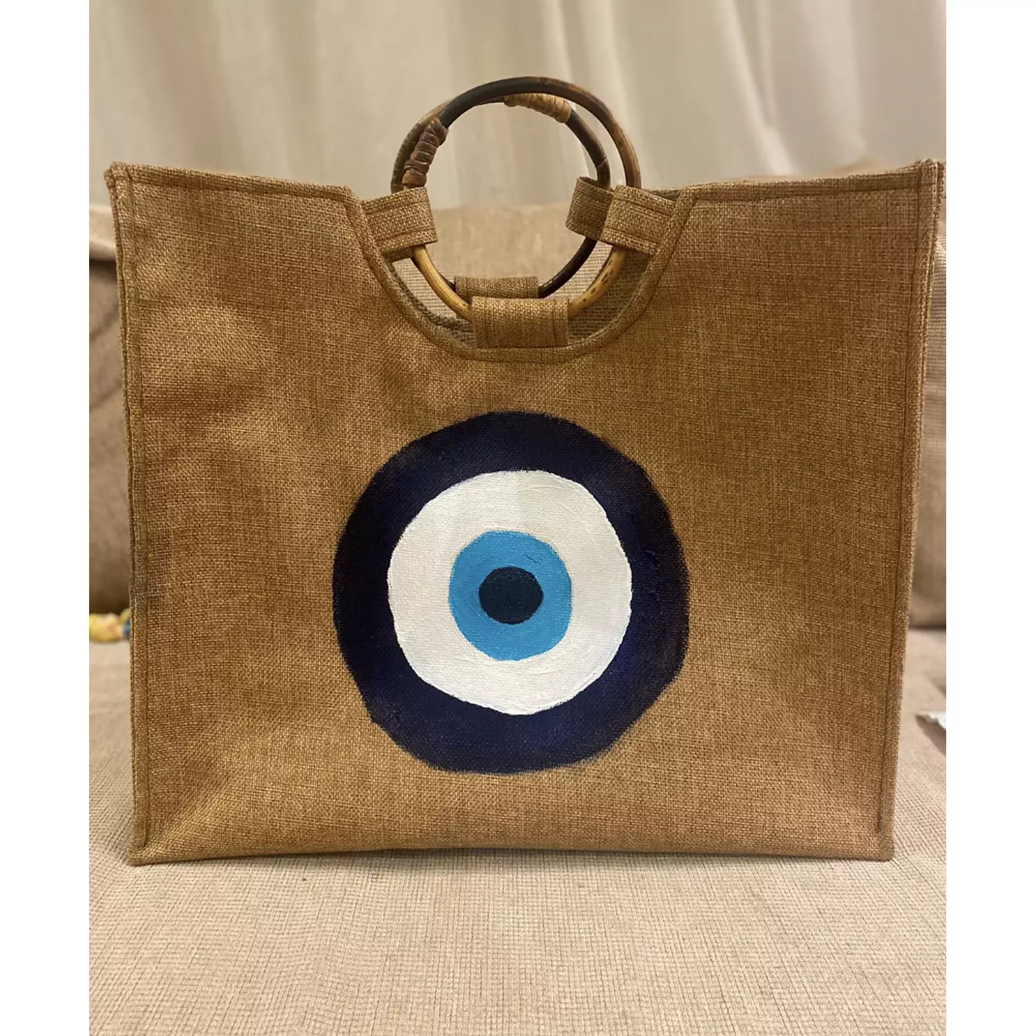 Turkish Eye Burlap Hand-Painted Plain Tote (By order) hover image