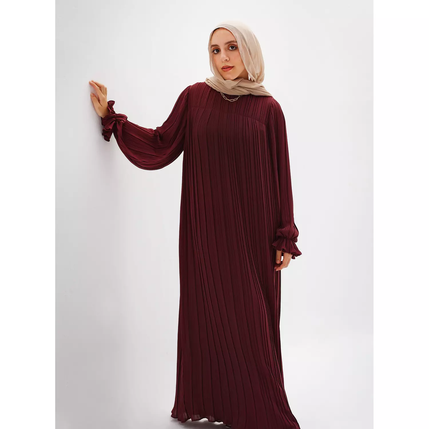 Burgundy Pleated Dress 5