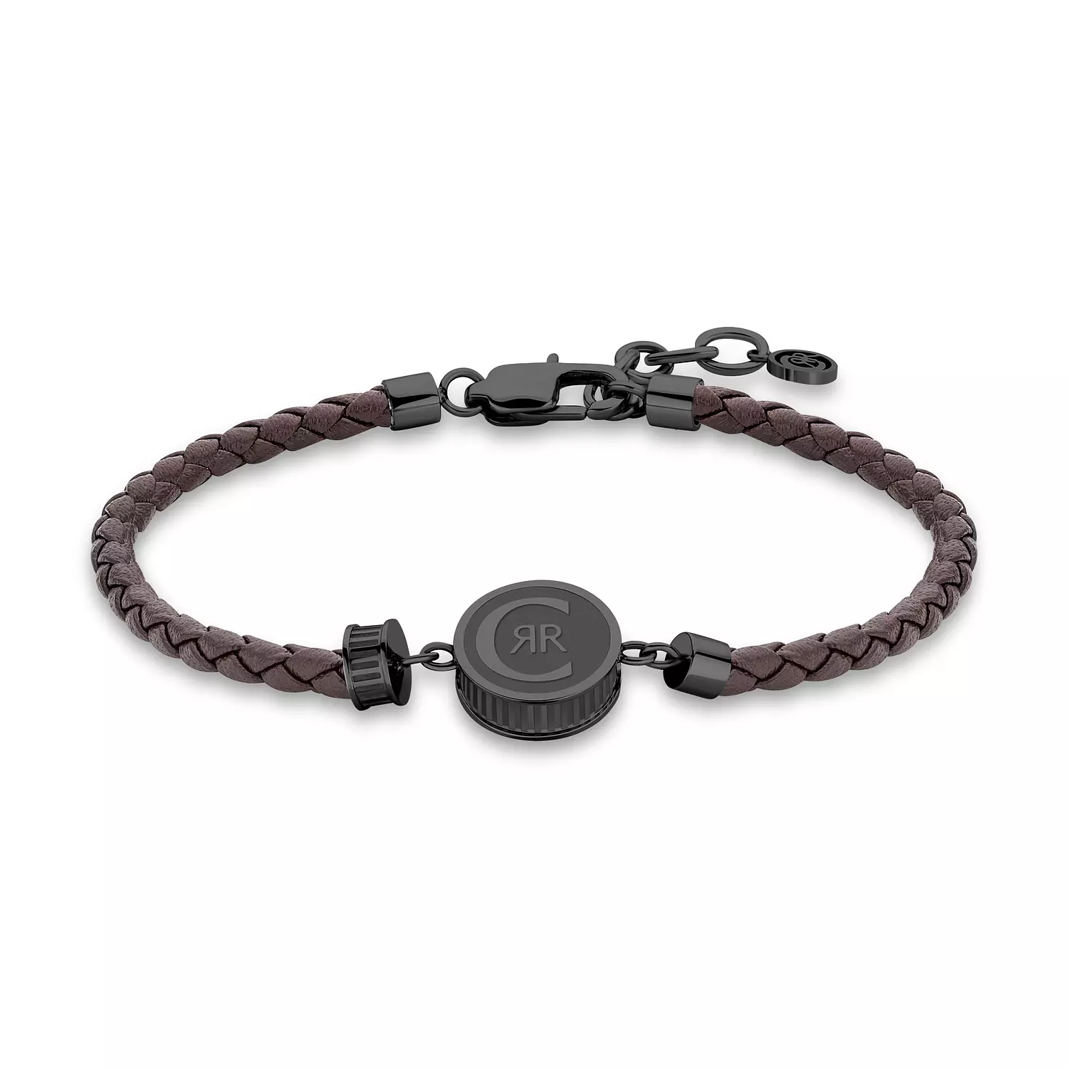 Cerruti 1881 Bracelet For Men Venetian Black Metal, Browne Braided Leather hover image