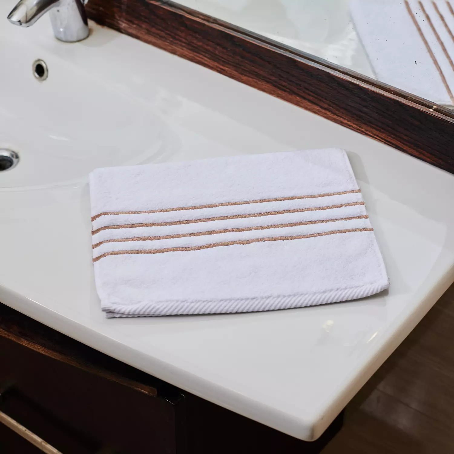 White stripped gold small single towel  hover image