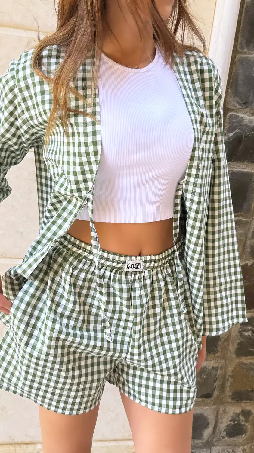 Green gingham squared shorts     0