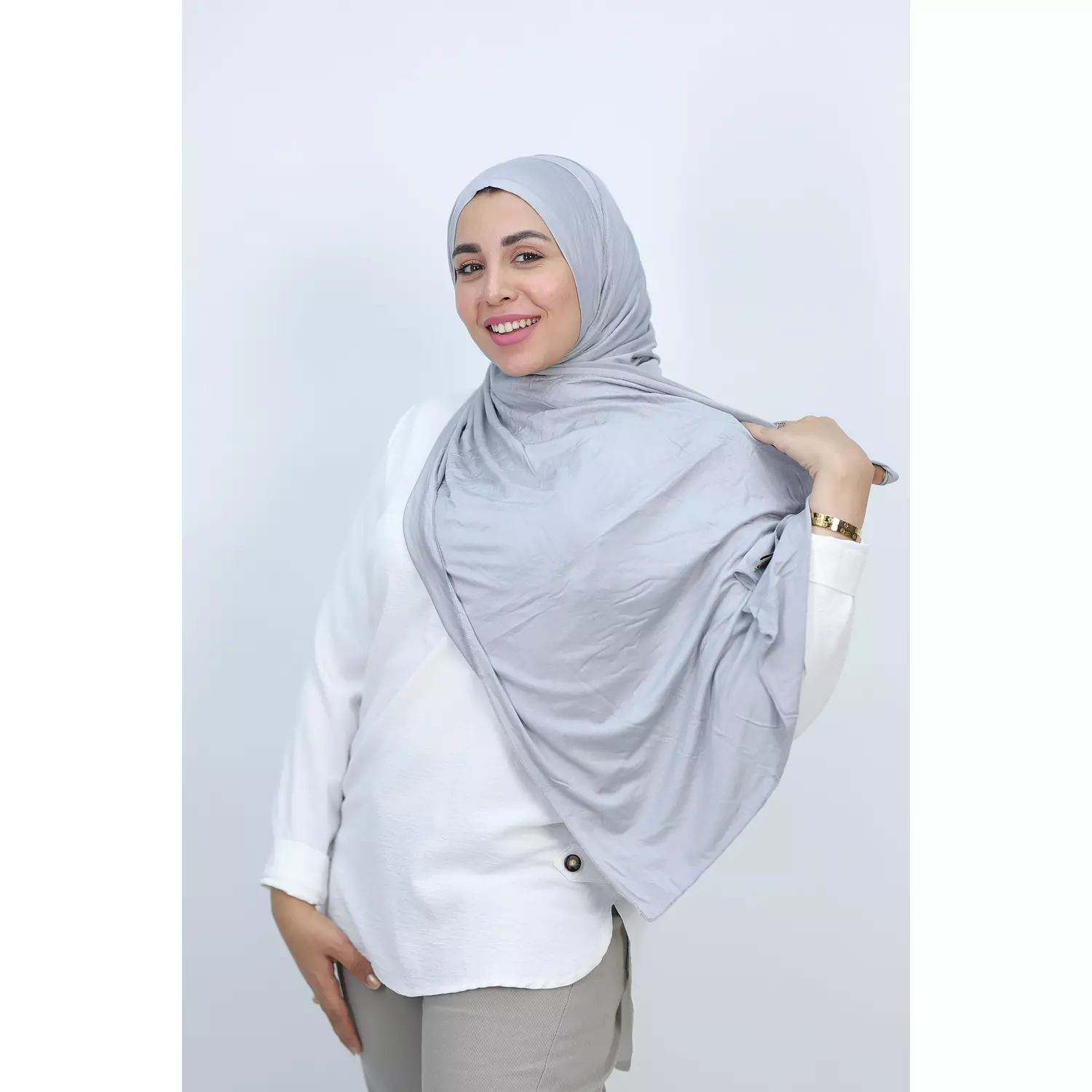 Jada Cotton Lycra Gel Hijab - Light Grey 1