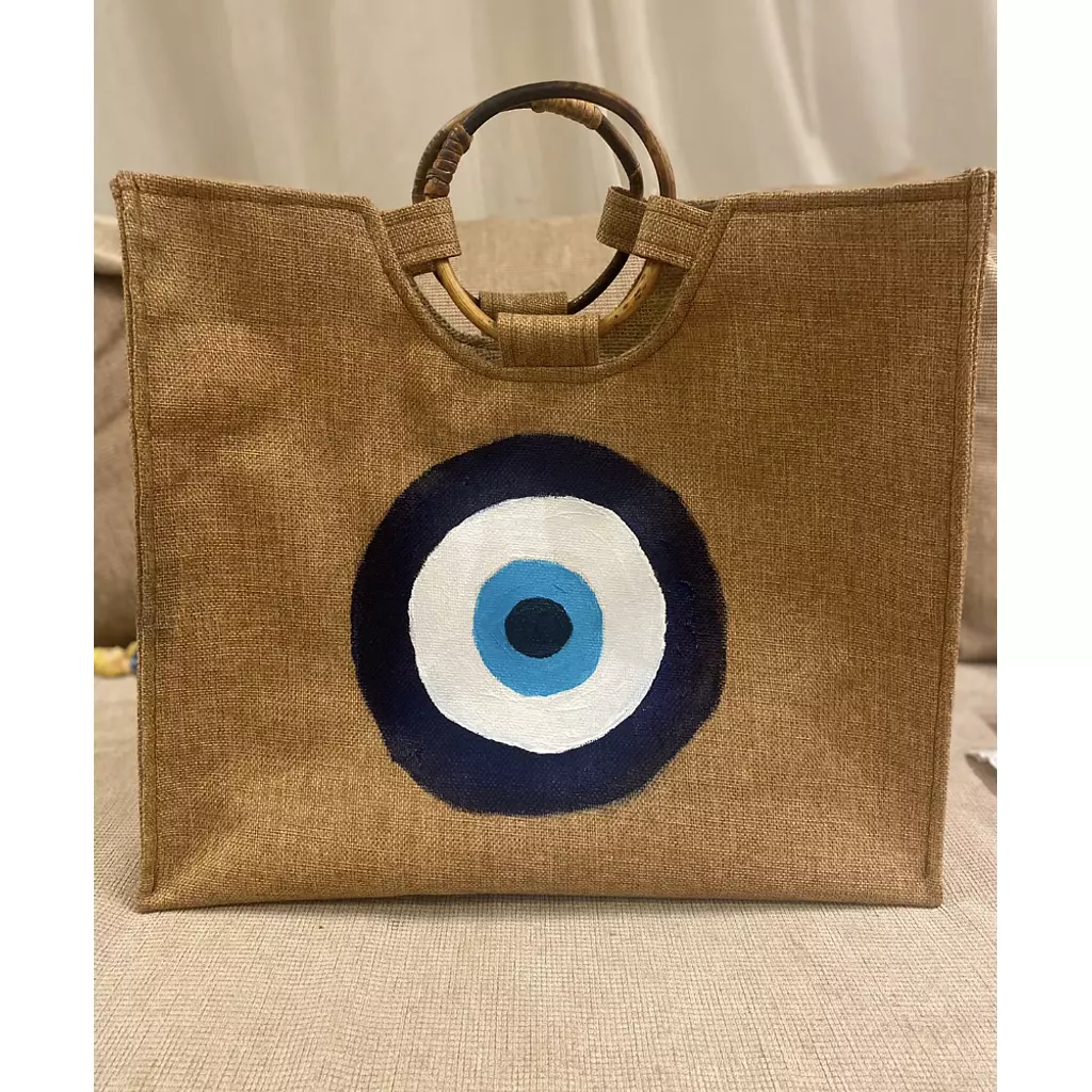 Turkish Eye Burlap Hand-Painted Plain Tote (By order)