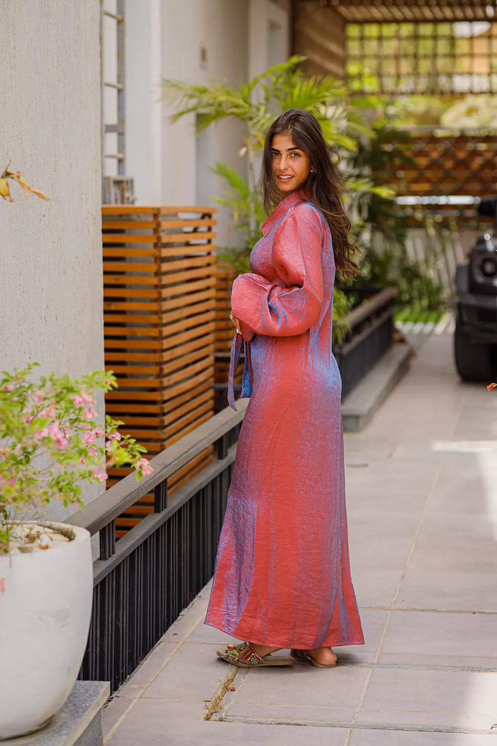 Orange shimmer wrap dress 2