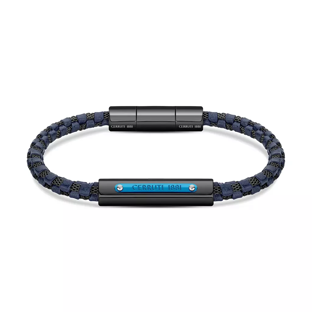 Cerruti 1881 Bracelet For Men Crisp, Black and Blue Metal, Black & Navy Leather