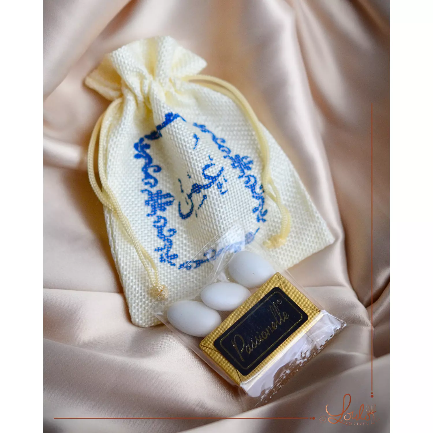 Baby Shower Silk-Screen Linen Pouches (Blue Prints) 5