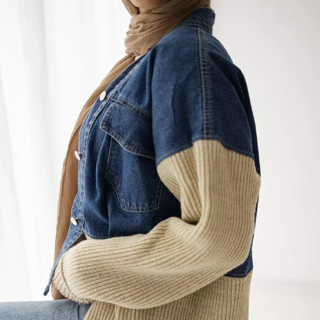 Beige Knitted Denim Jacket 