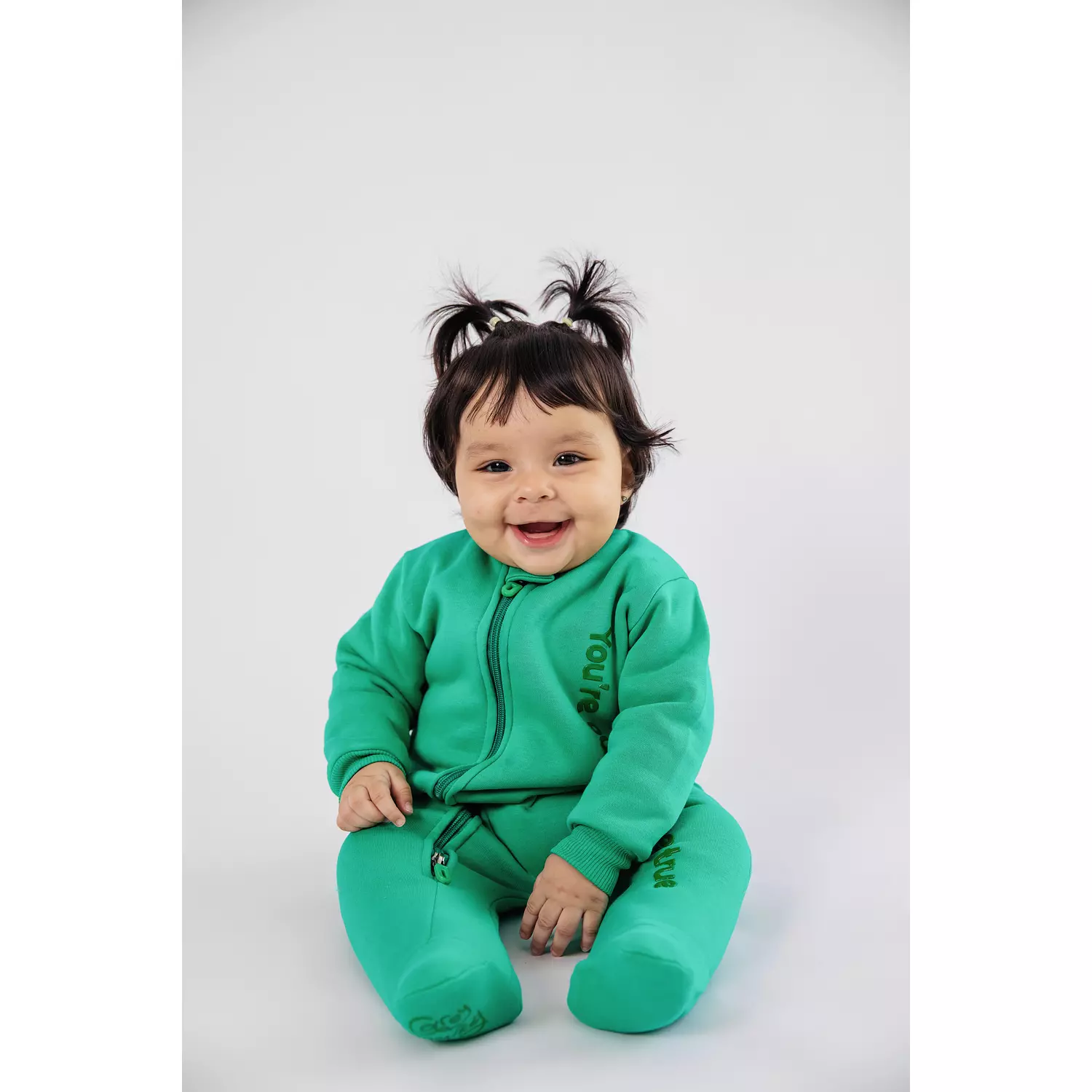 Premium Fleeced Winter Double Zipper "Our biggest dream" Footie - Green Jellybean 2