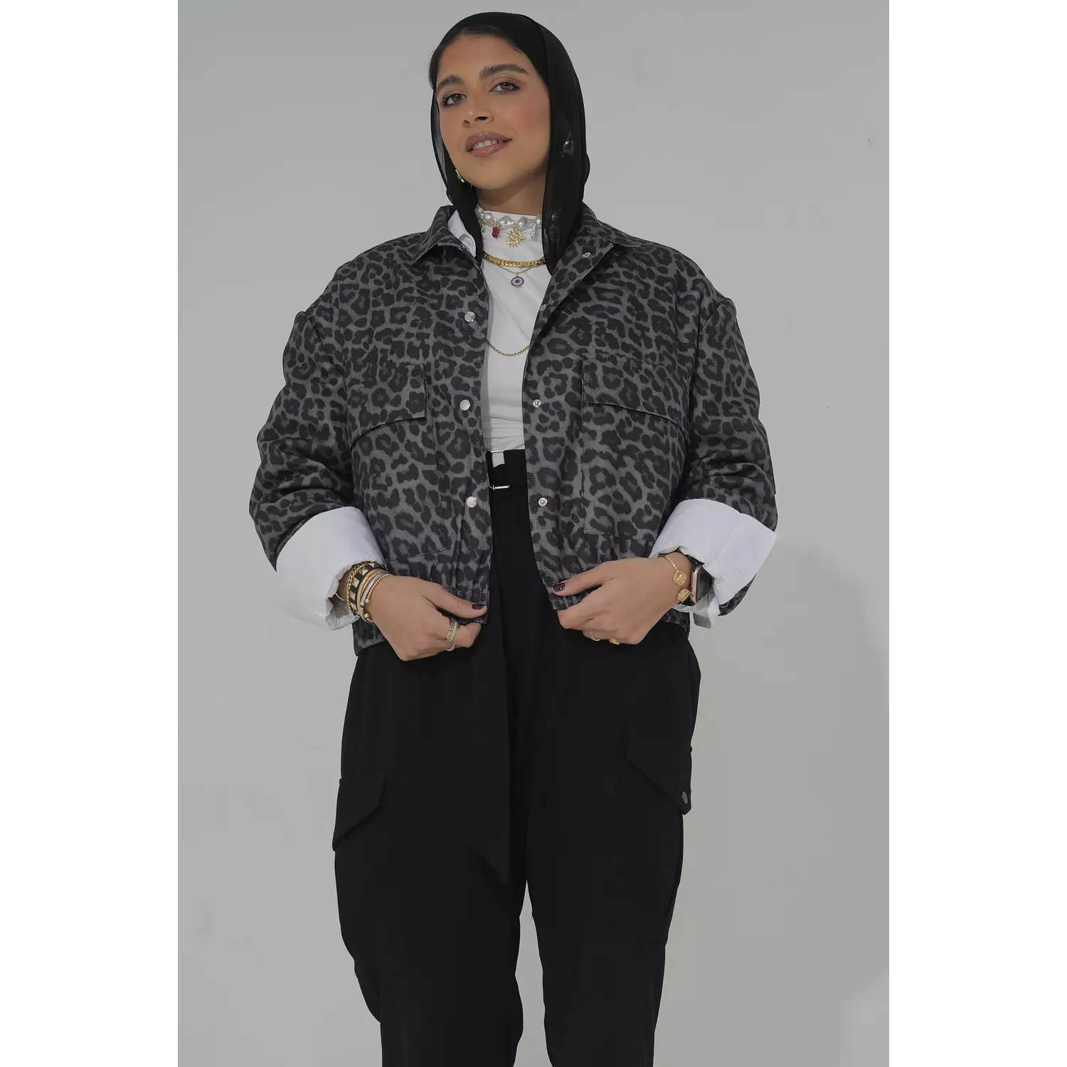 Olive Leopard Bomber Jacket hover image