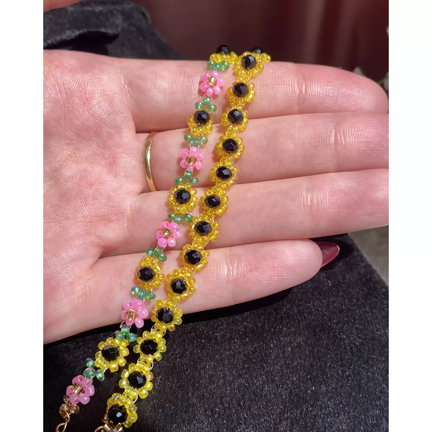 Sunflowers with pink flowers bracelet  3