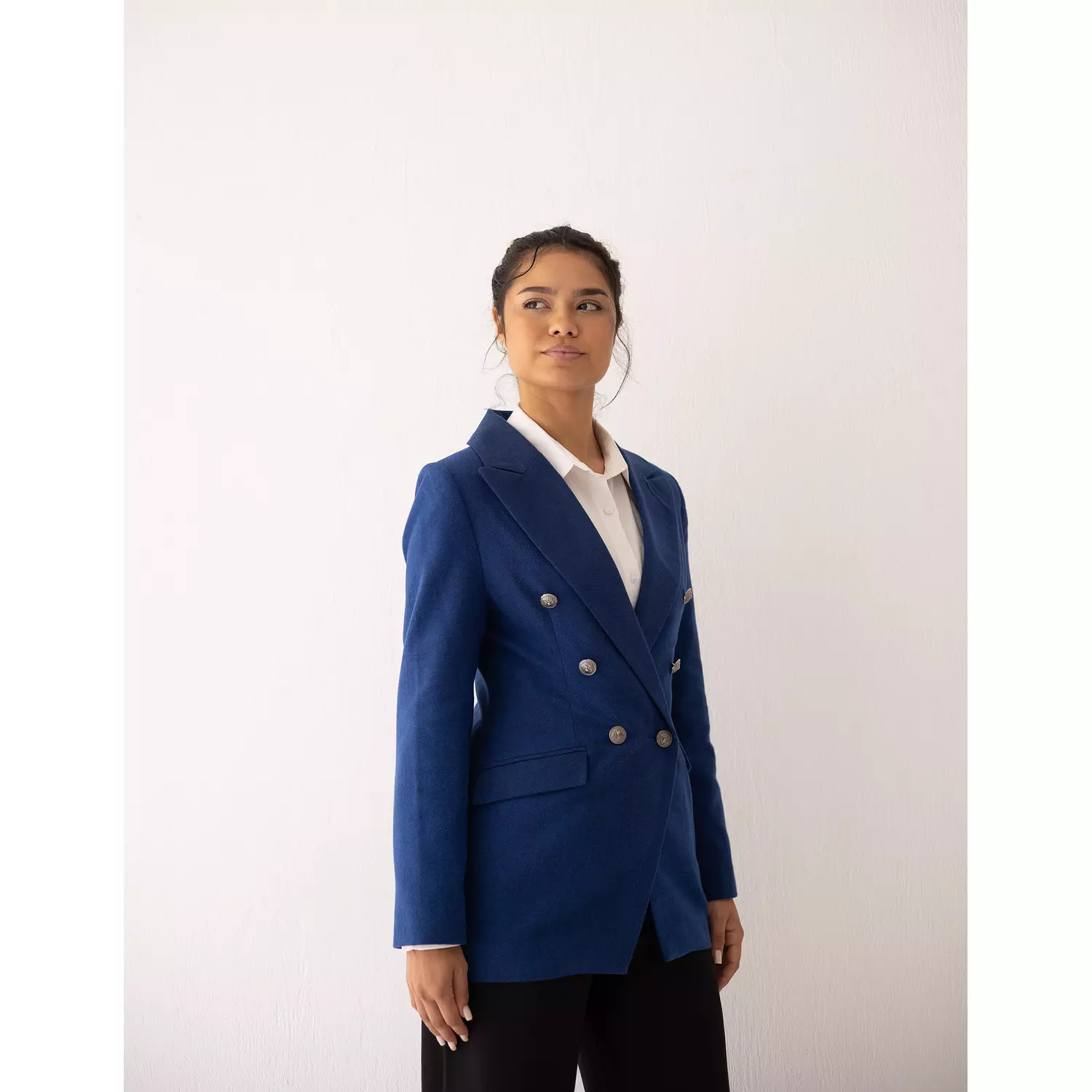 Azure blue tweed wool double breasted blazer  5