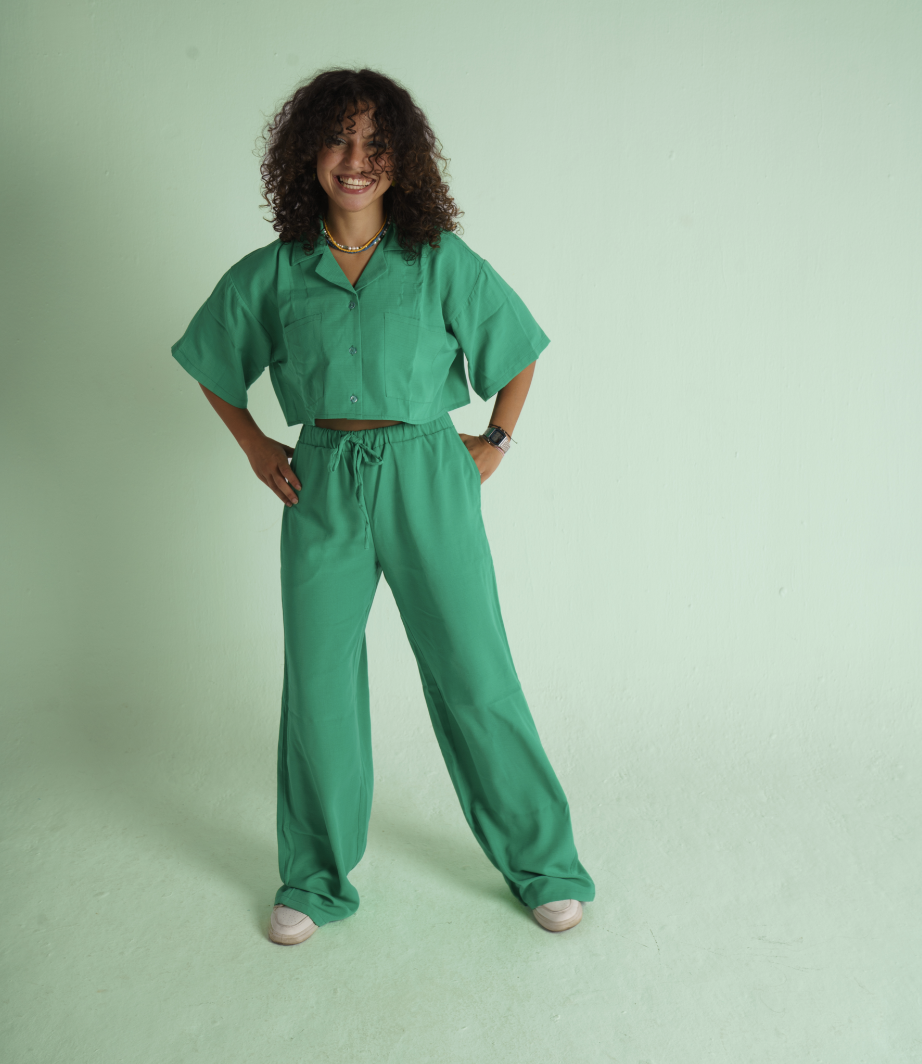 Emerald green linen pants 