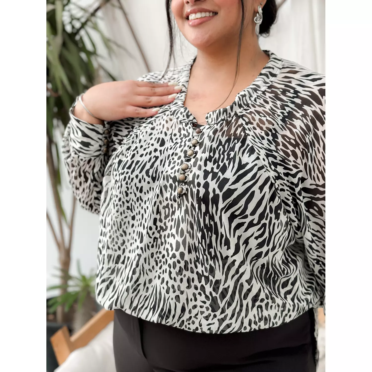 Zebra Print Chiffon Blouse-2nd-img