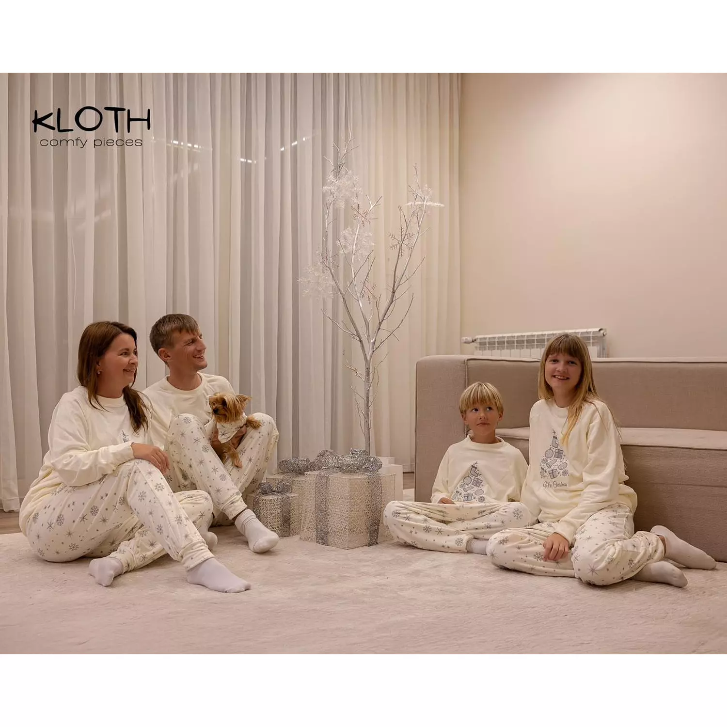 CHRISTMAS PAJAMAS FOR THE FAMILY (WHITE & GREY  STARS PANTS)  hover image