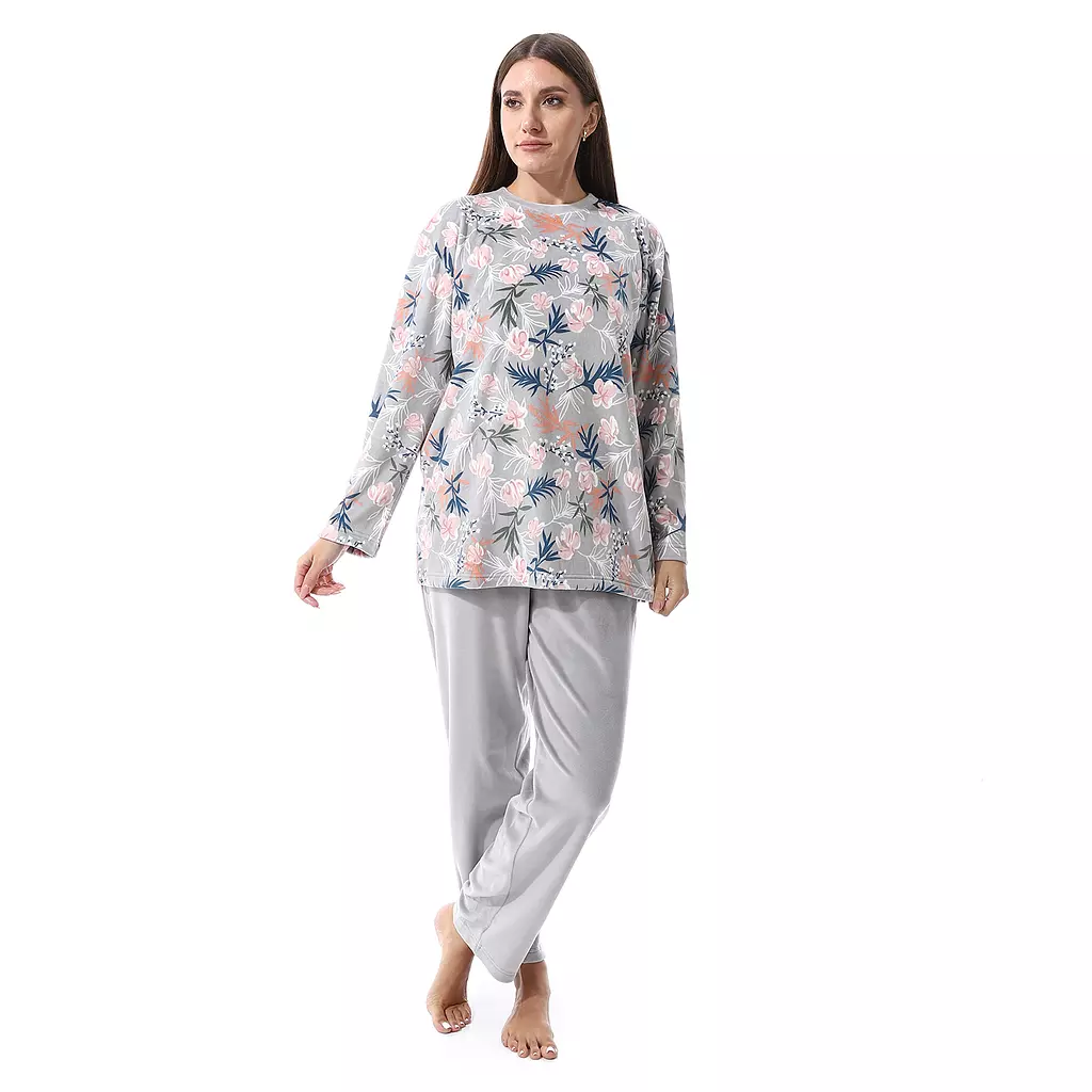 Shorto Women Fleece Flower PJ - Grey -2659 - 024