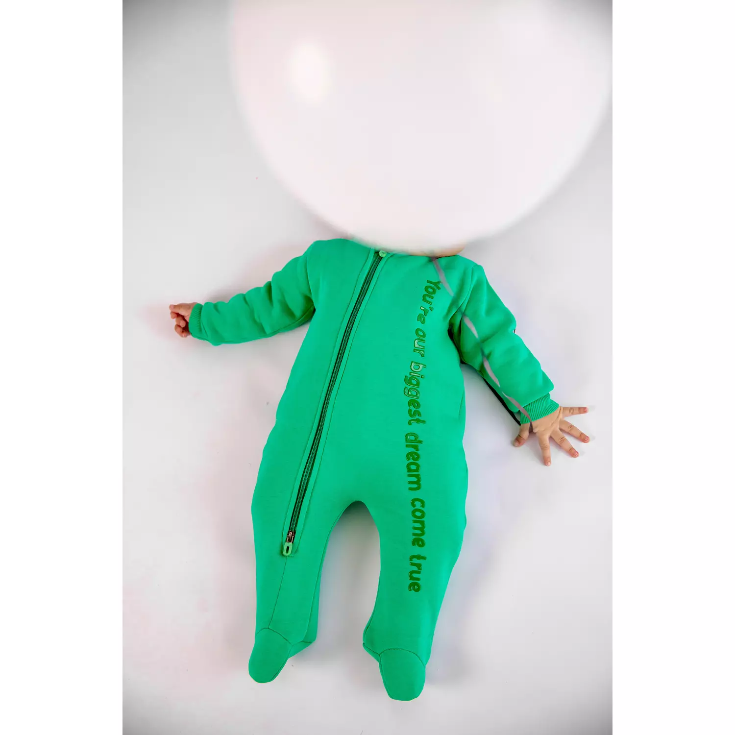 Premium Fleeced Winter Double Zipper "Our biggest dream" Footie - Green Jellybean-2nd-img