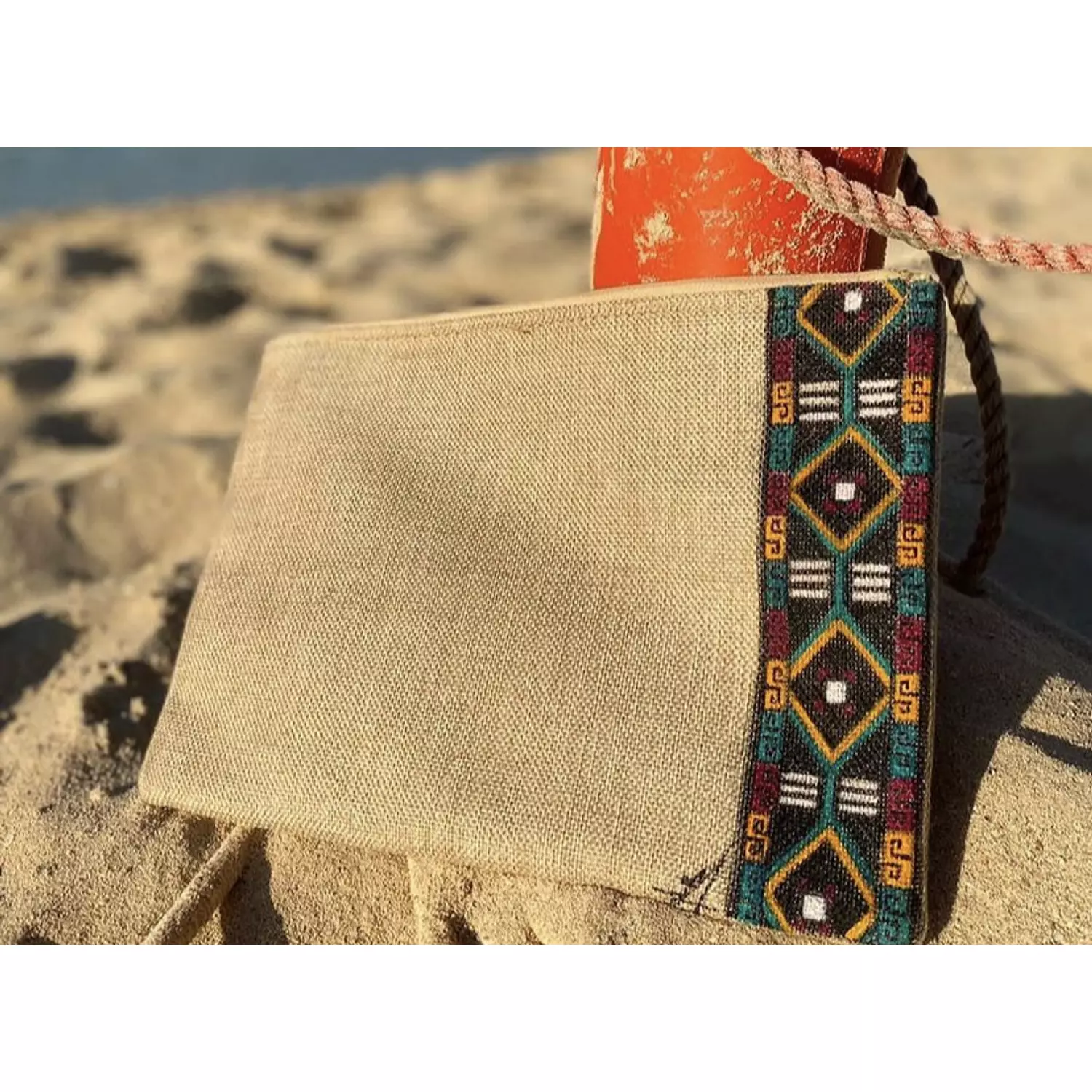 Aztec Birder Hand-Painted Burlap Pouch by order 1