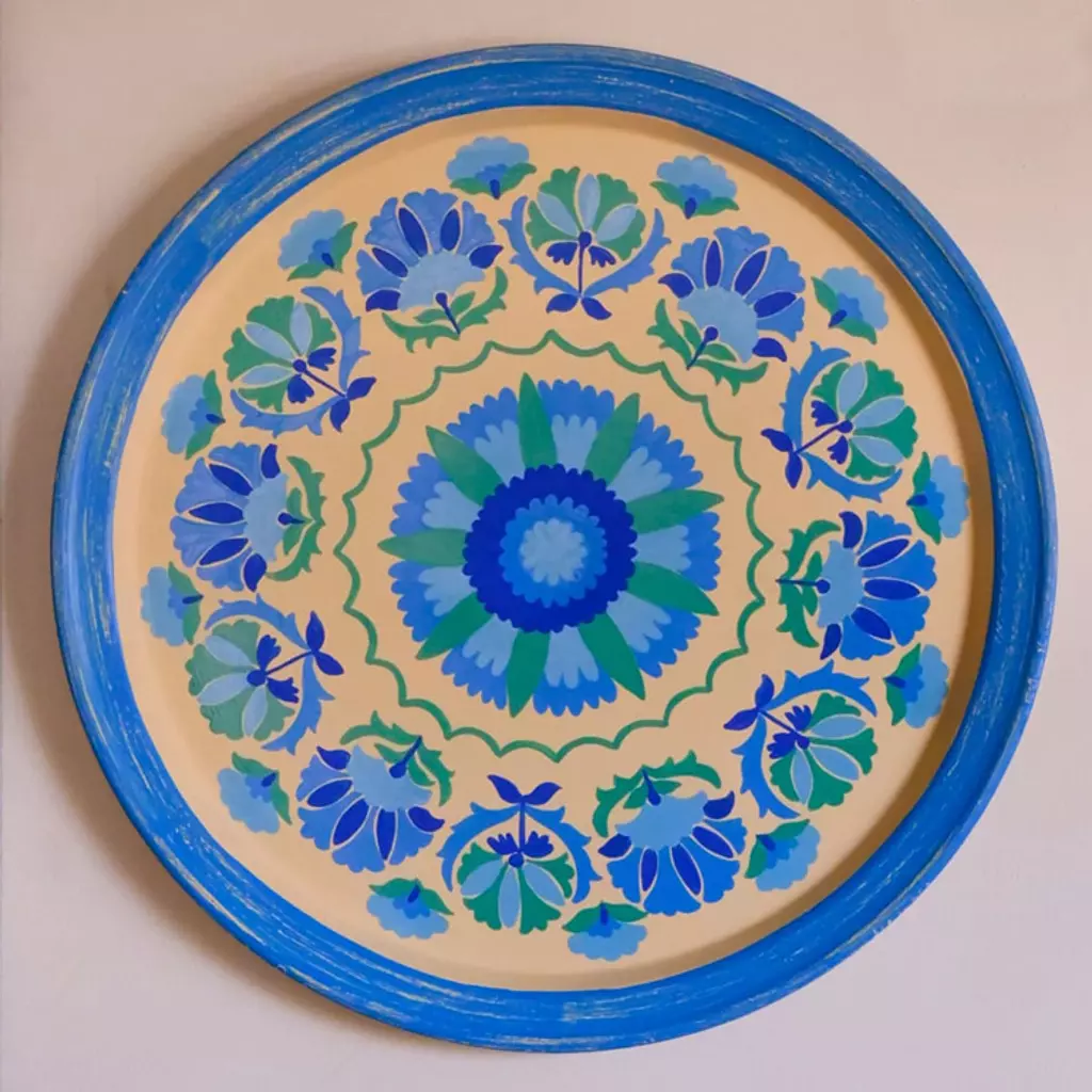 Tray metal large - Flower blue