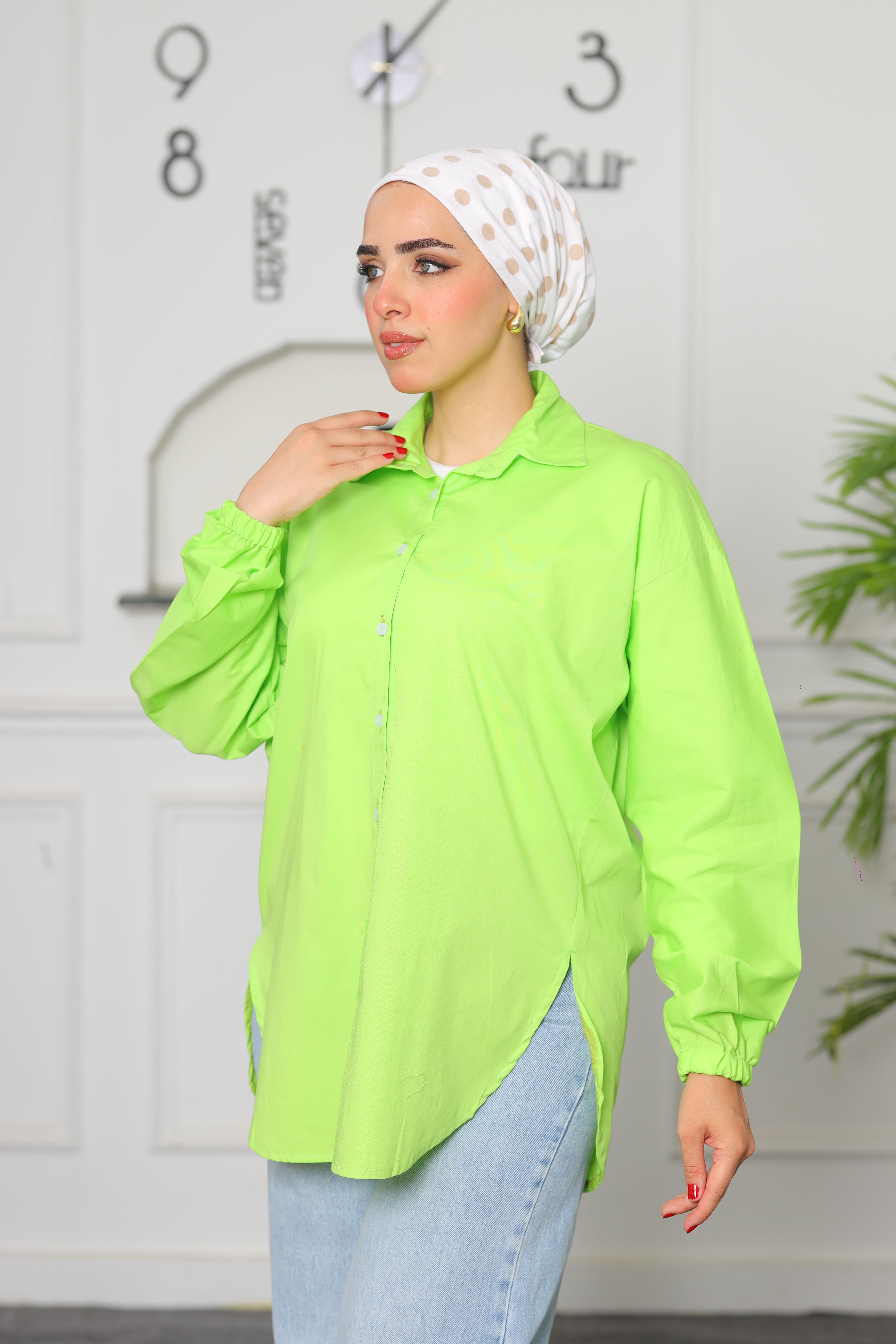 lime green poplin shirt 1