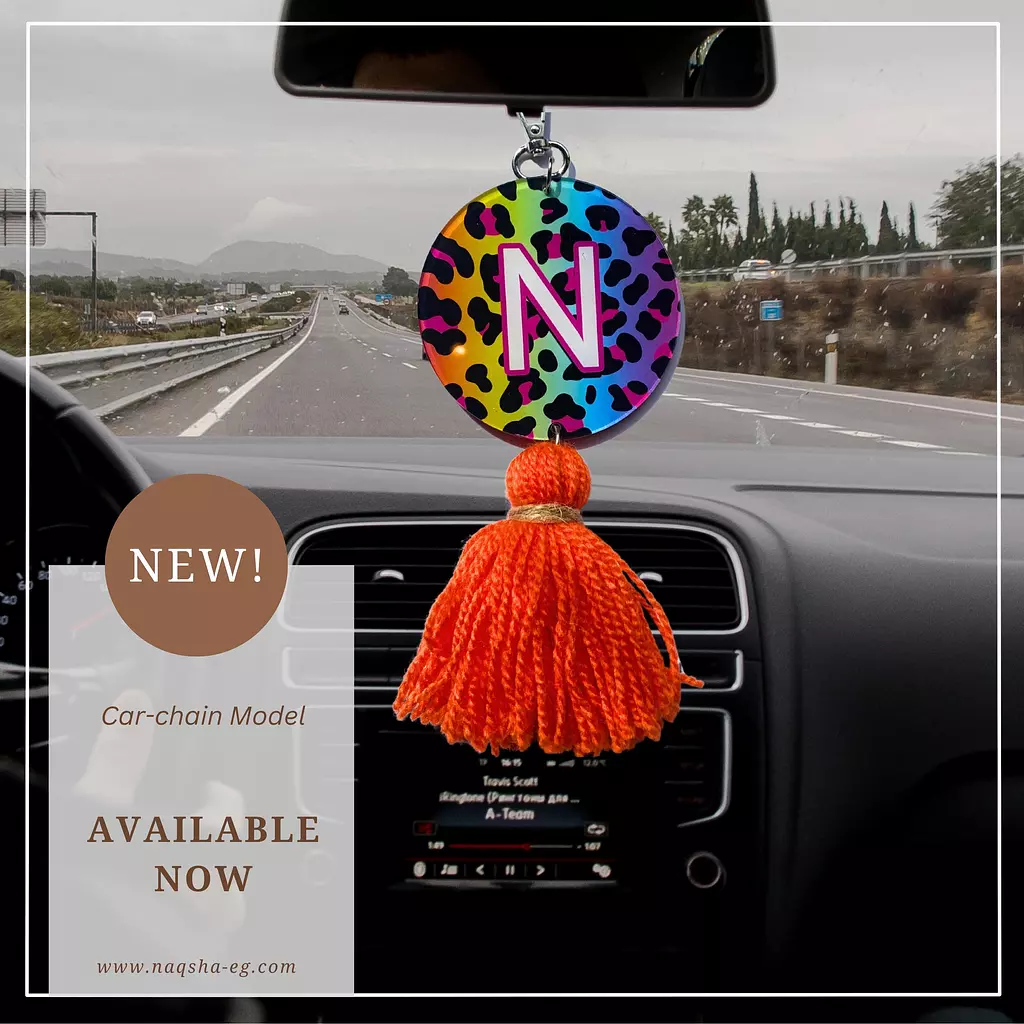 Rainbow Leopard Letter Chain Holder Orange Tassel 