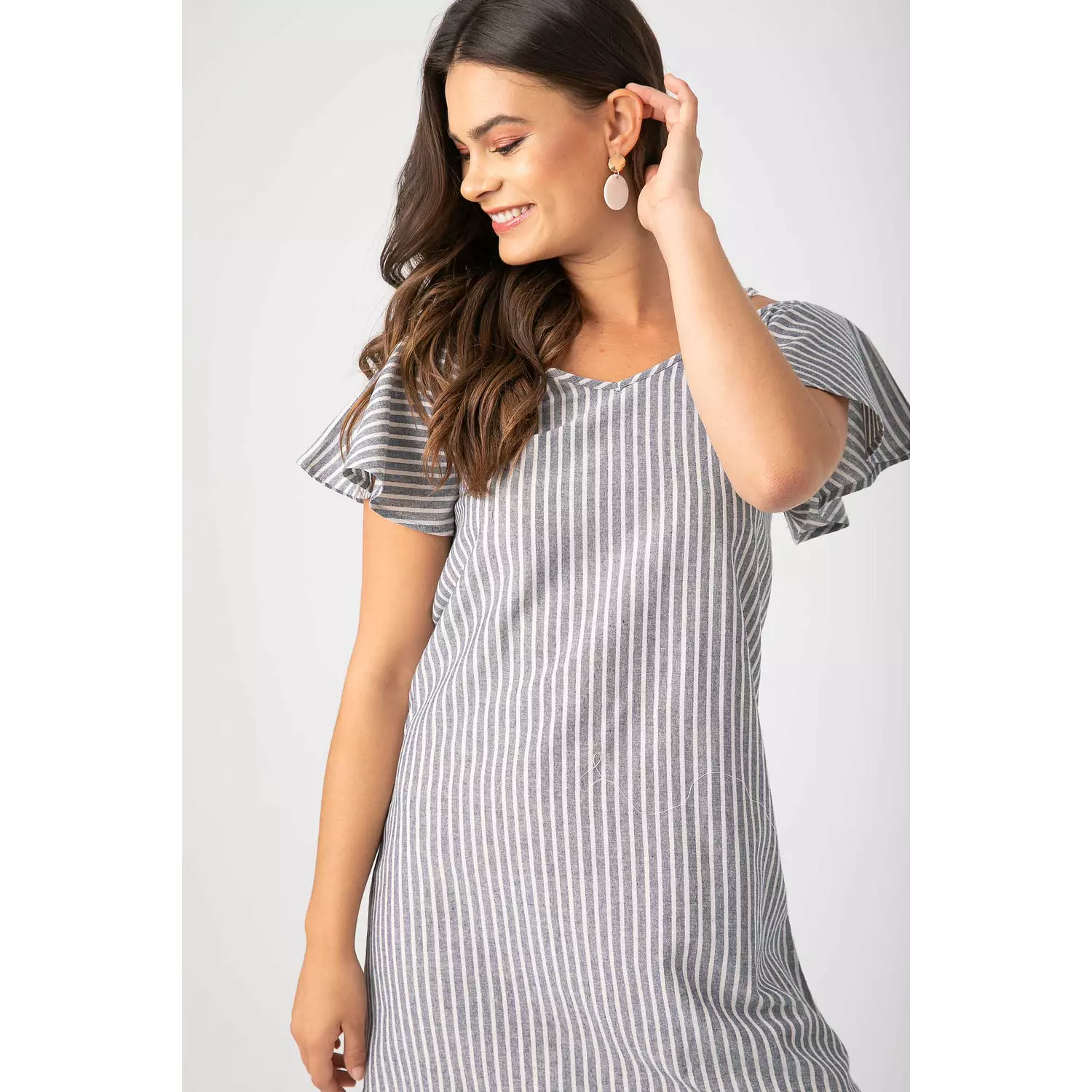 SHORT STRIPPED LINEN DRESS-2nd-img