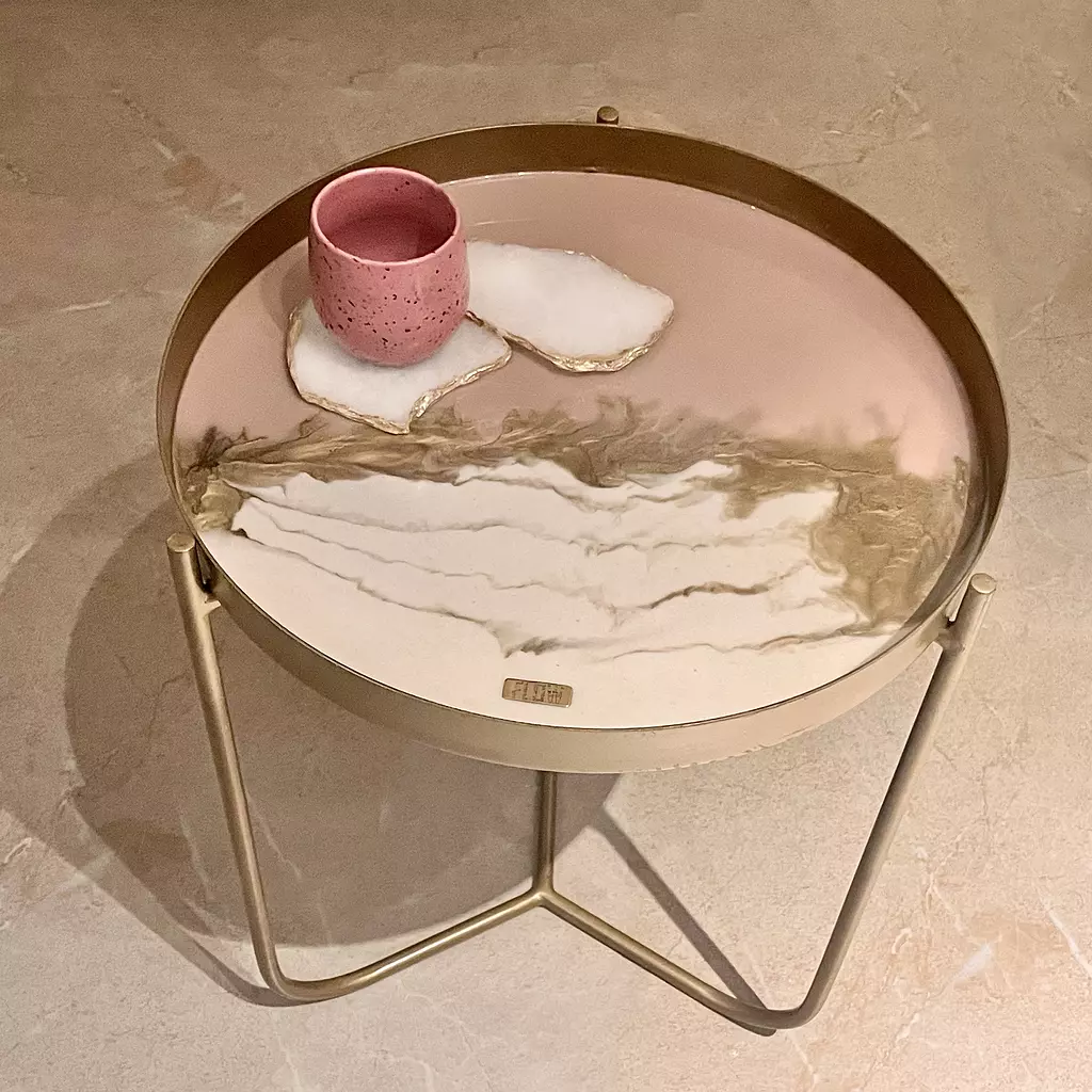 Rose-Pink / White Gold Steel Side-Table