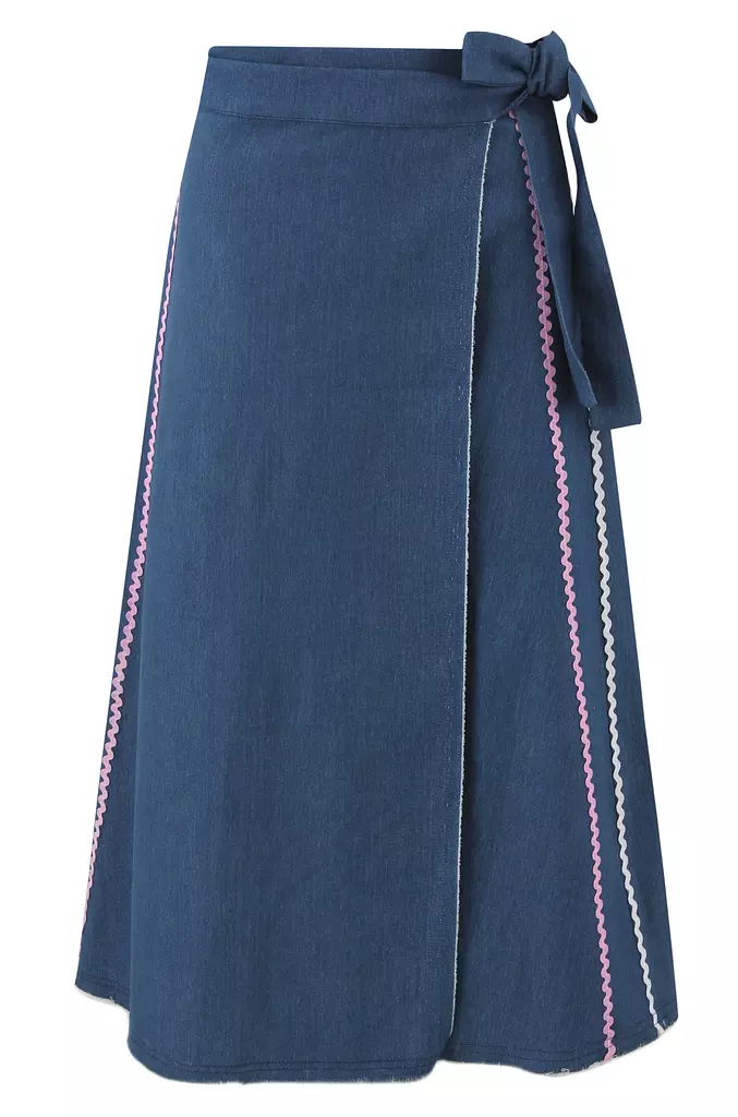 DENIM ZIGZAG MIDI SKIRT