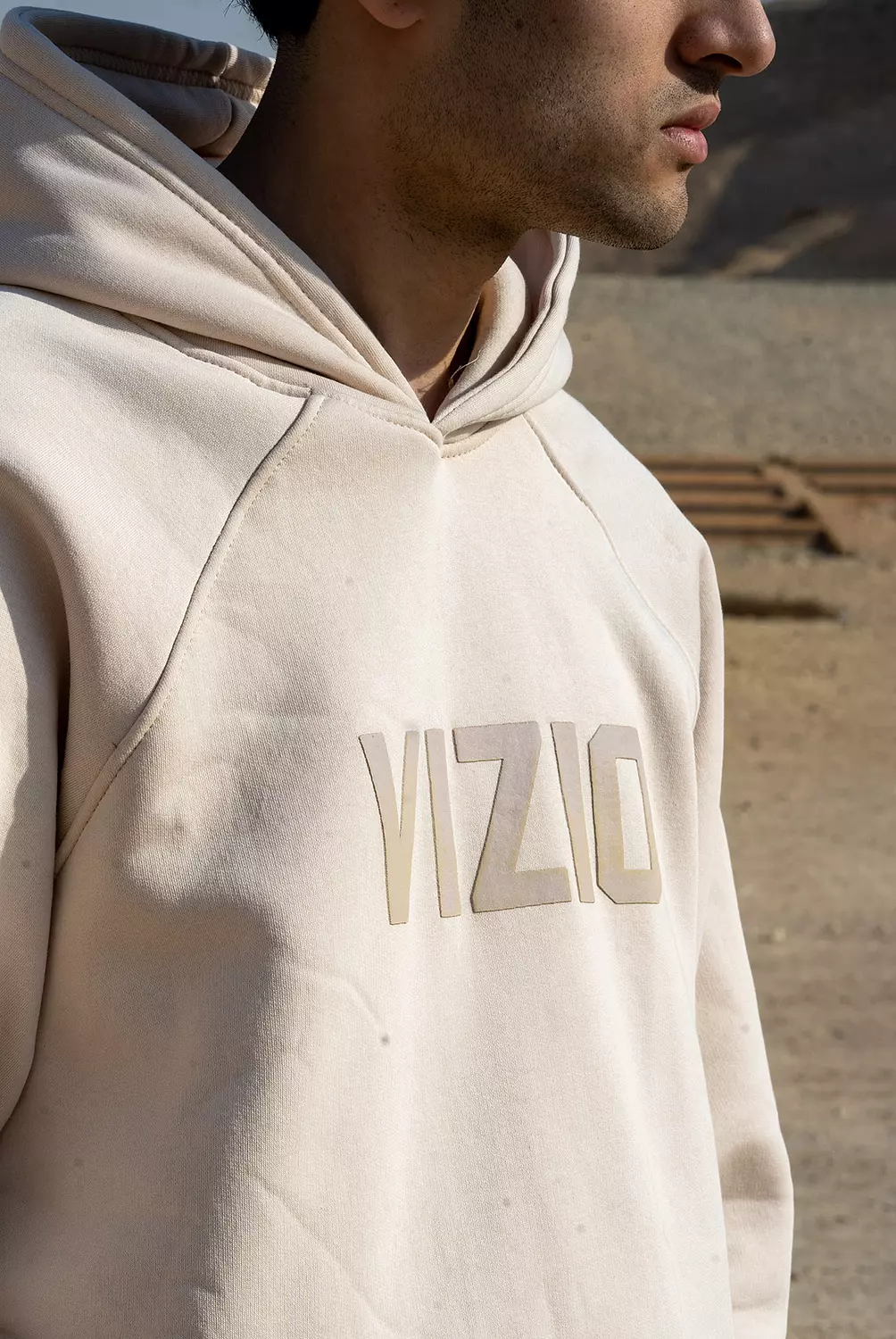 Beige " V " Hoodie 3