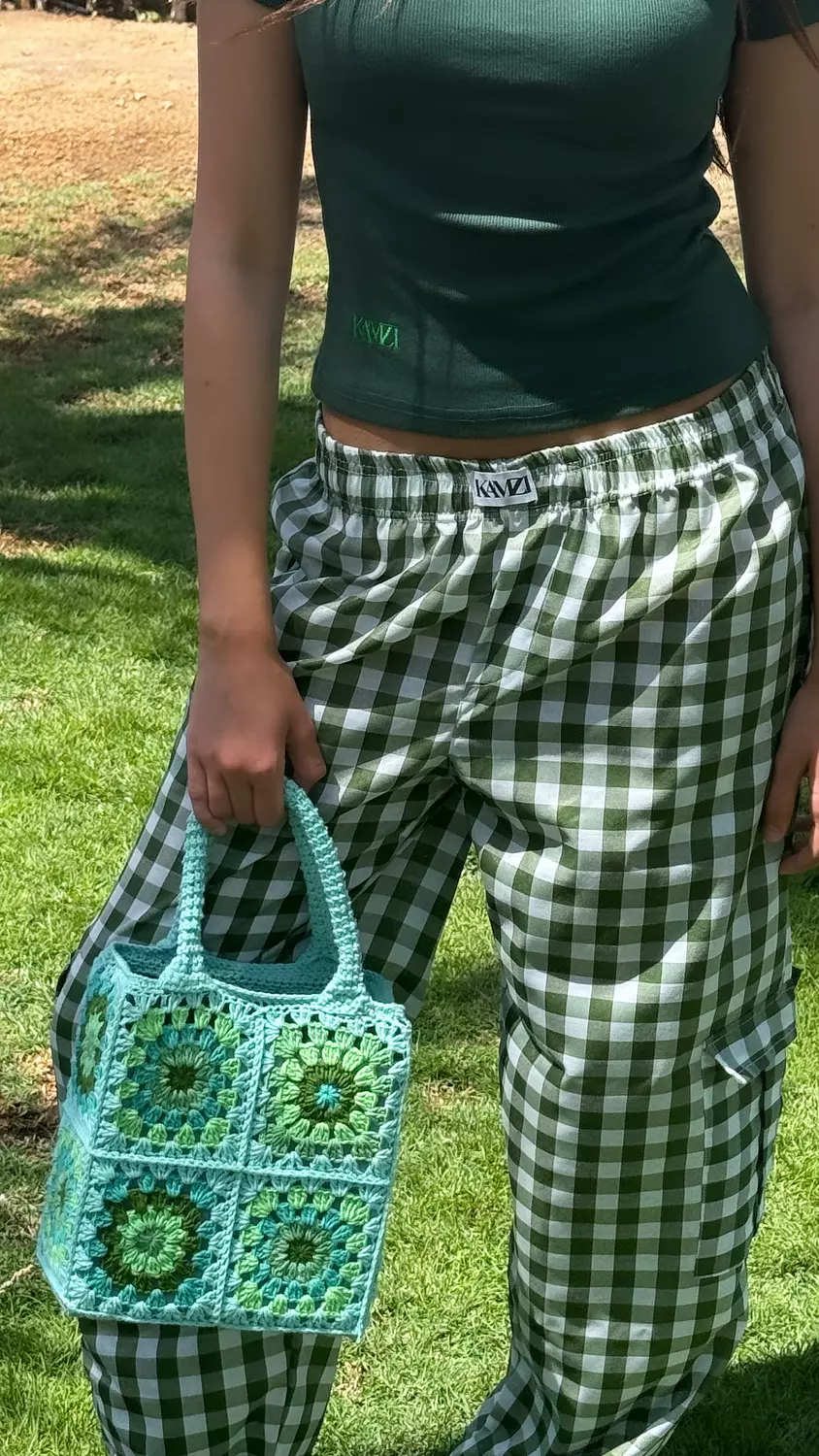 Green gingham squared cargo pants   1