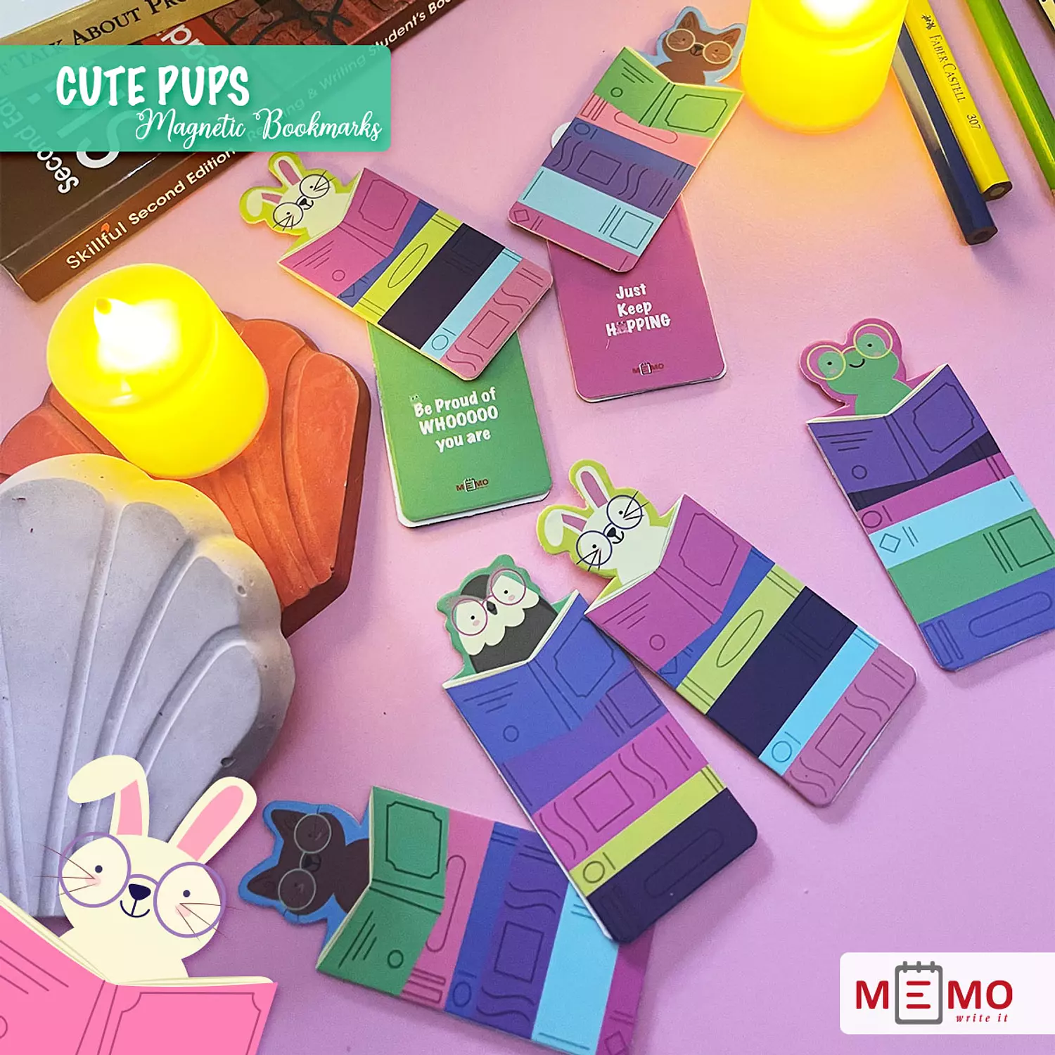 Memo Cute Pups Magnetic Bookmarks (4 pcs) 8