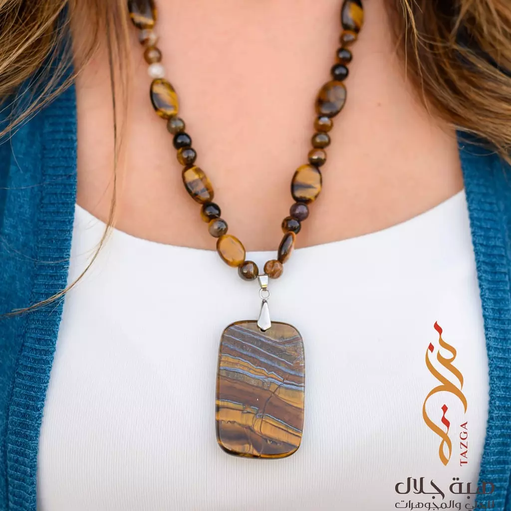 Handmade necklace crafted from natural tiger's eye stone.