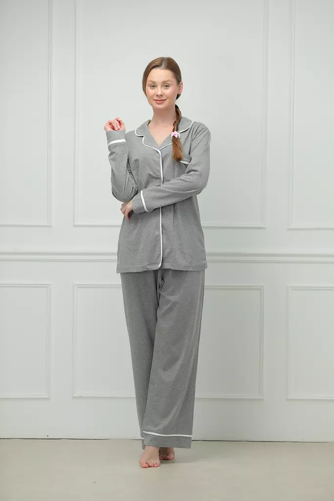 Cozy Button-Front Grey Pajamas