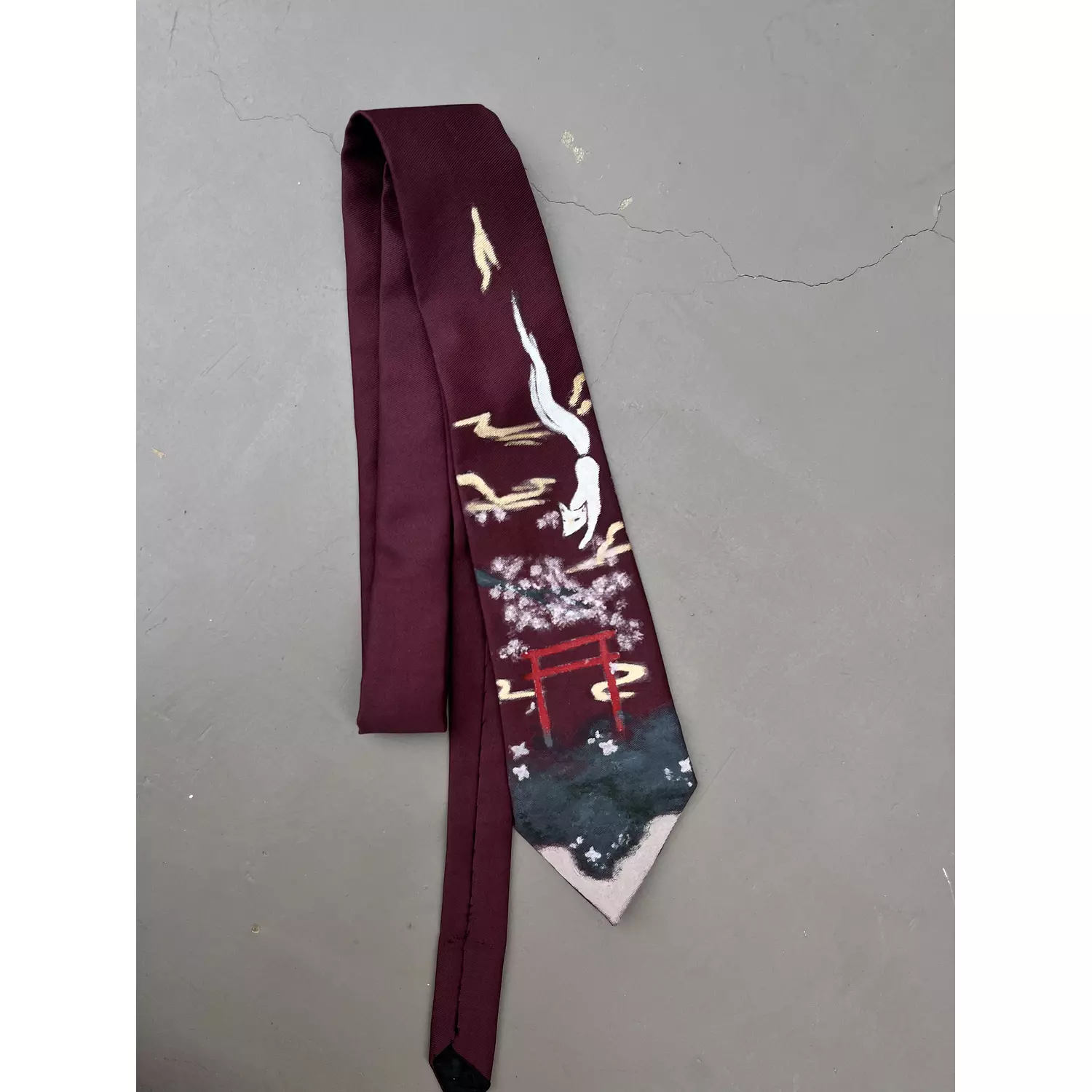 Handpainted burgundy tie  0