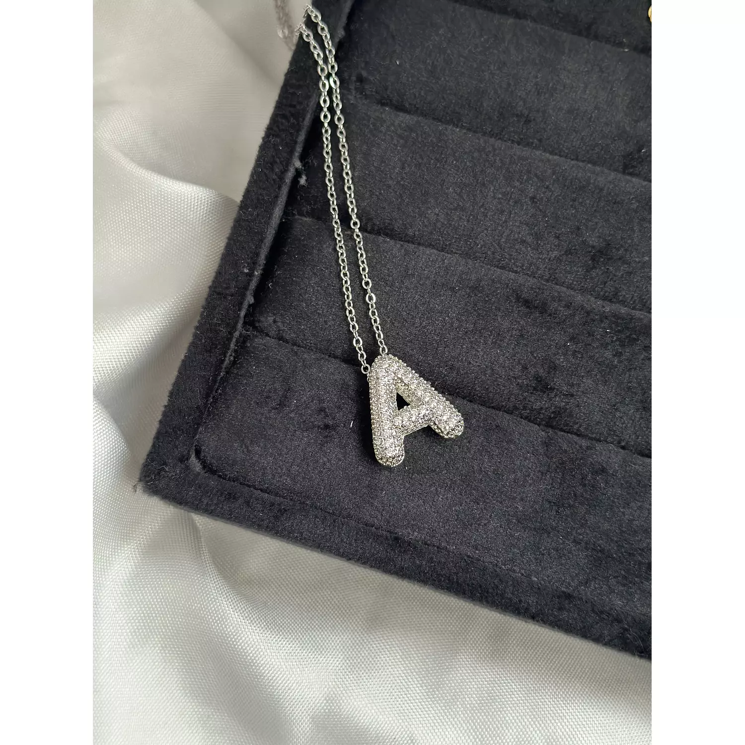 Silver Crystal Bubble Letter Necklace  6