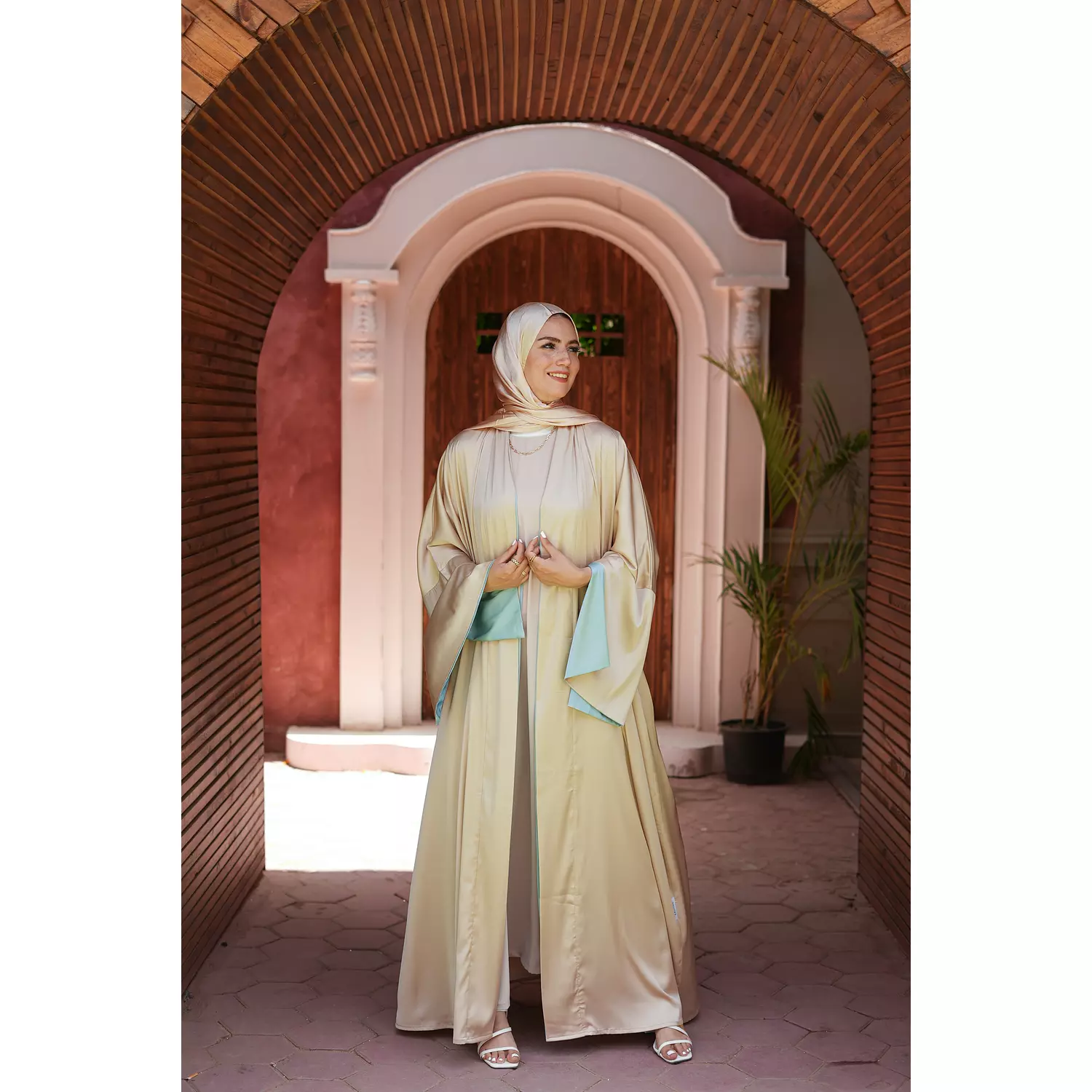 The Gold X Mint Satin Abaya 1