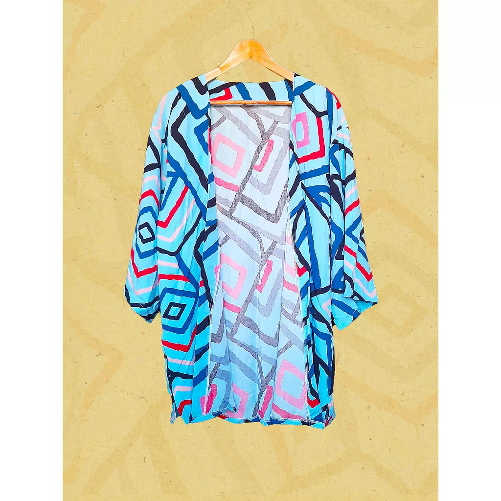 Blue Stripe Patterned Kimono