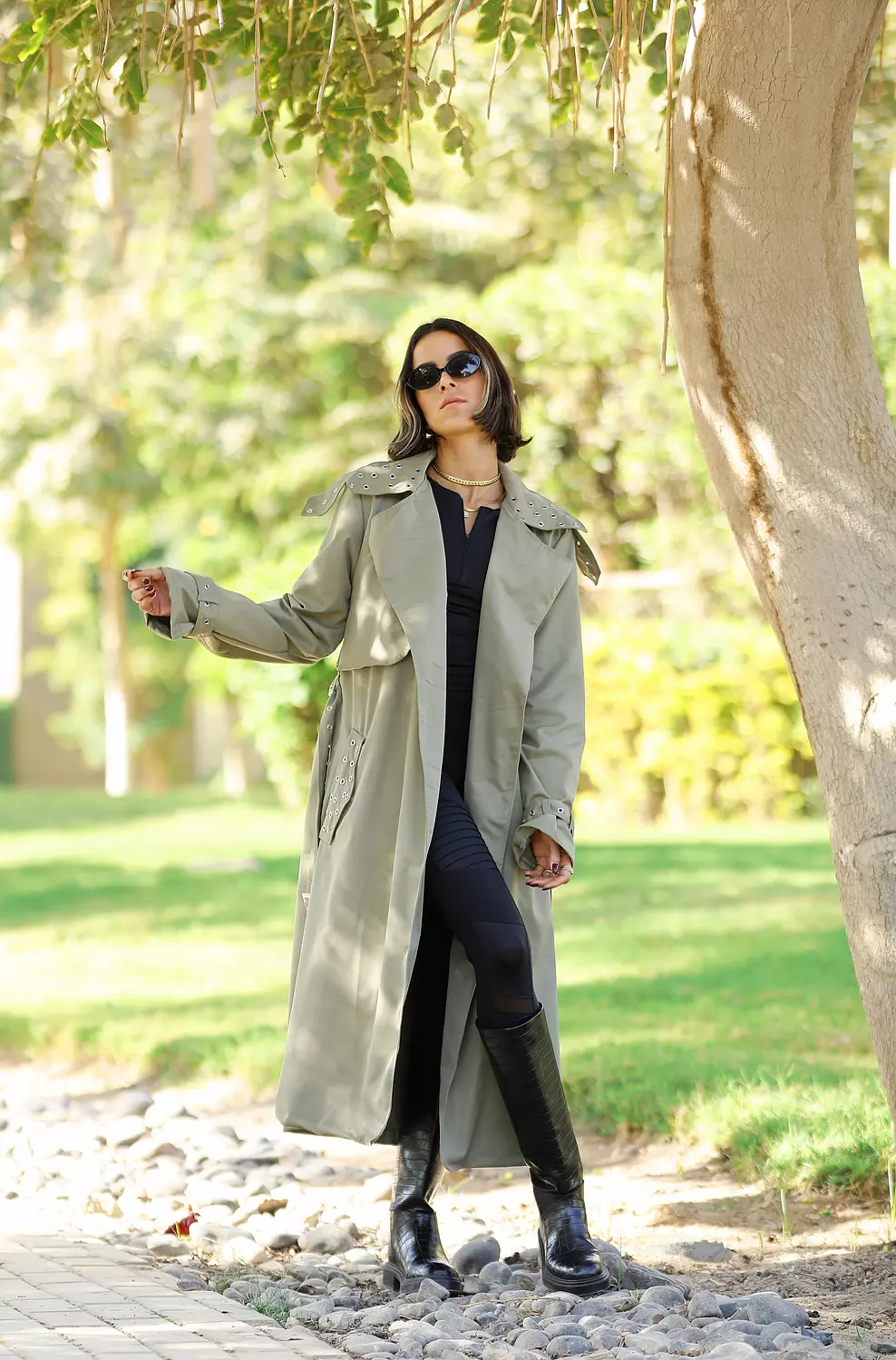 Studded olive trench coat  2