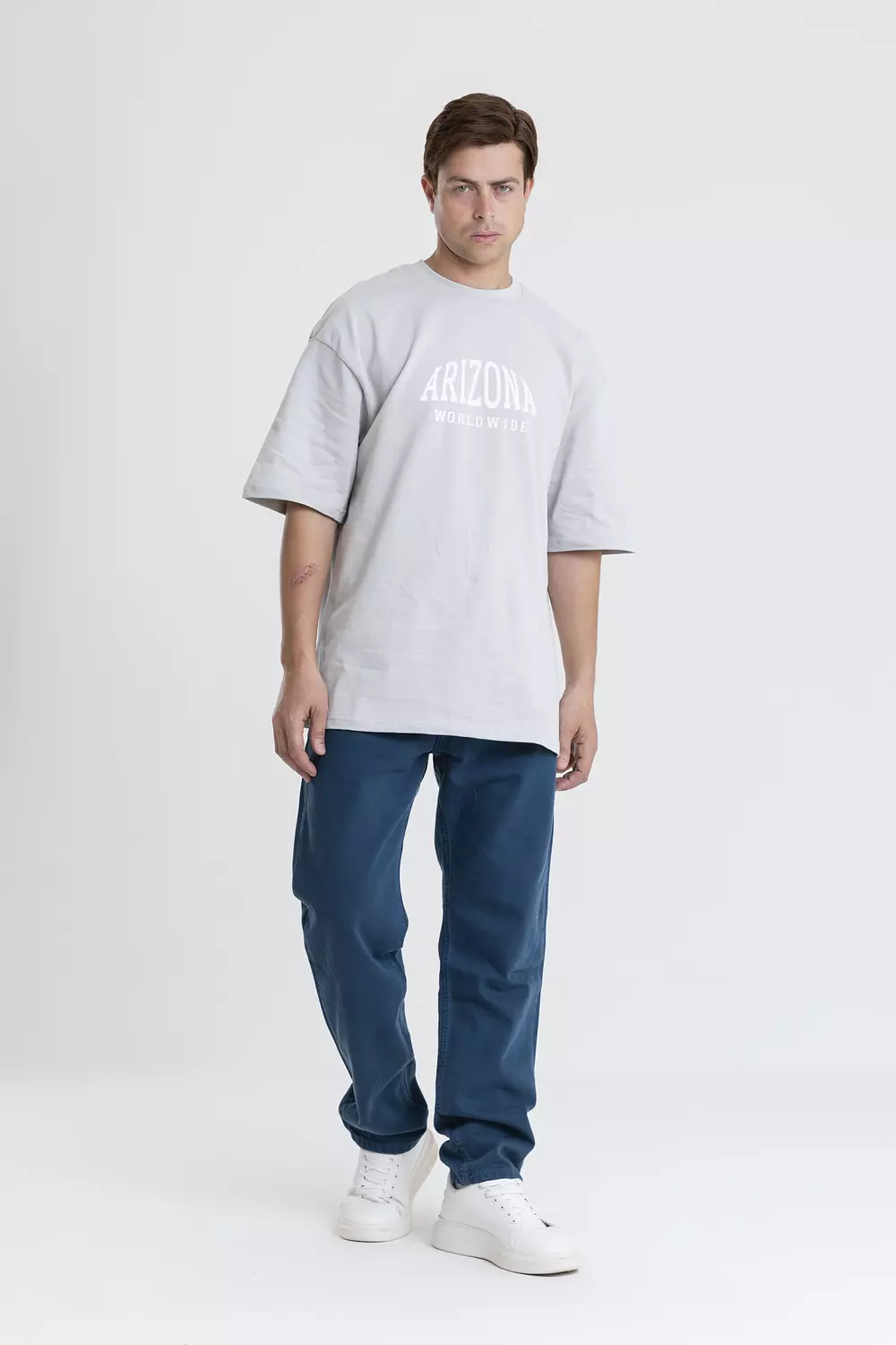  Oversized Cotton T-Shirt With Contrast Print Back and front 9