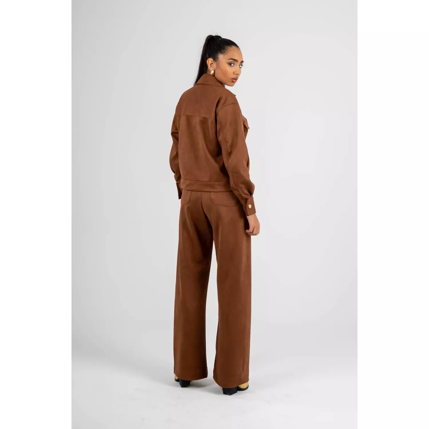 Luxe Suede Straight-Leg High-Waist Pants 3