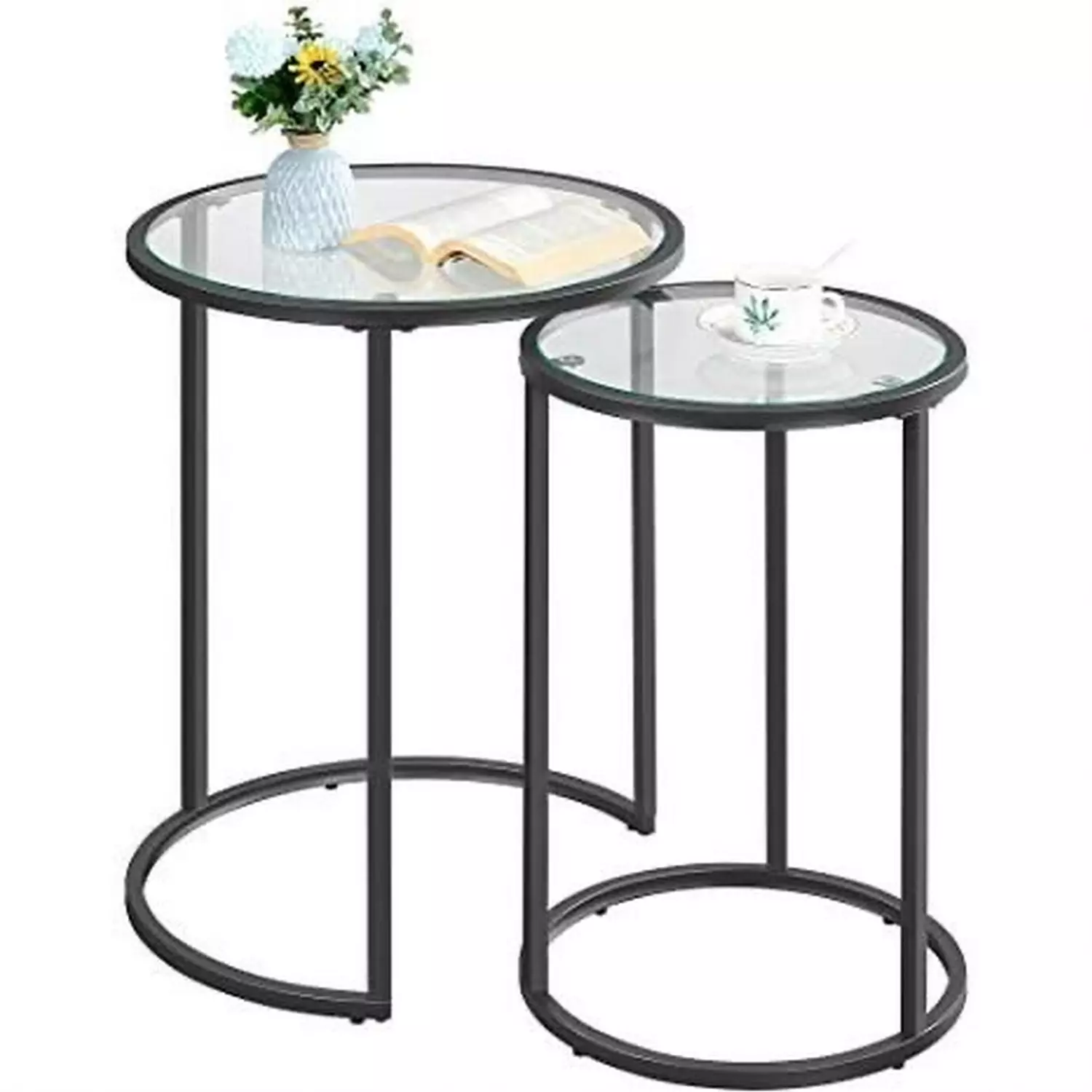 Metal and Glass 2 Side tables - Black - SINCORAD24 hover image