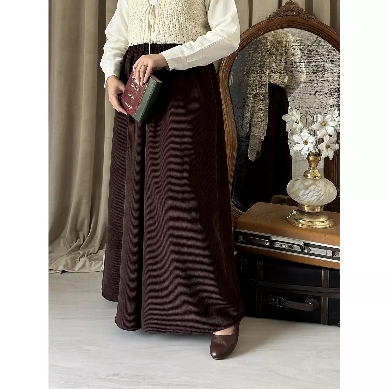 Brown velvet skirt  hover image